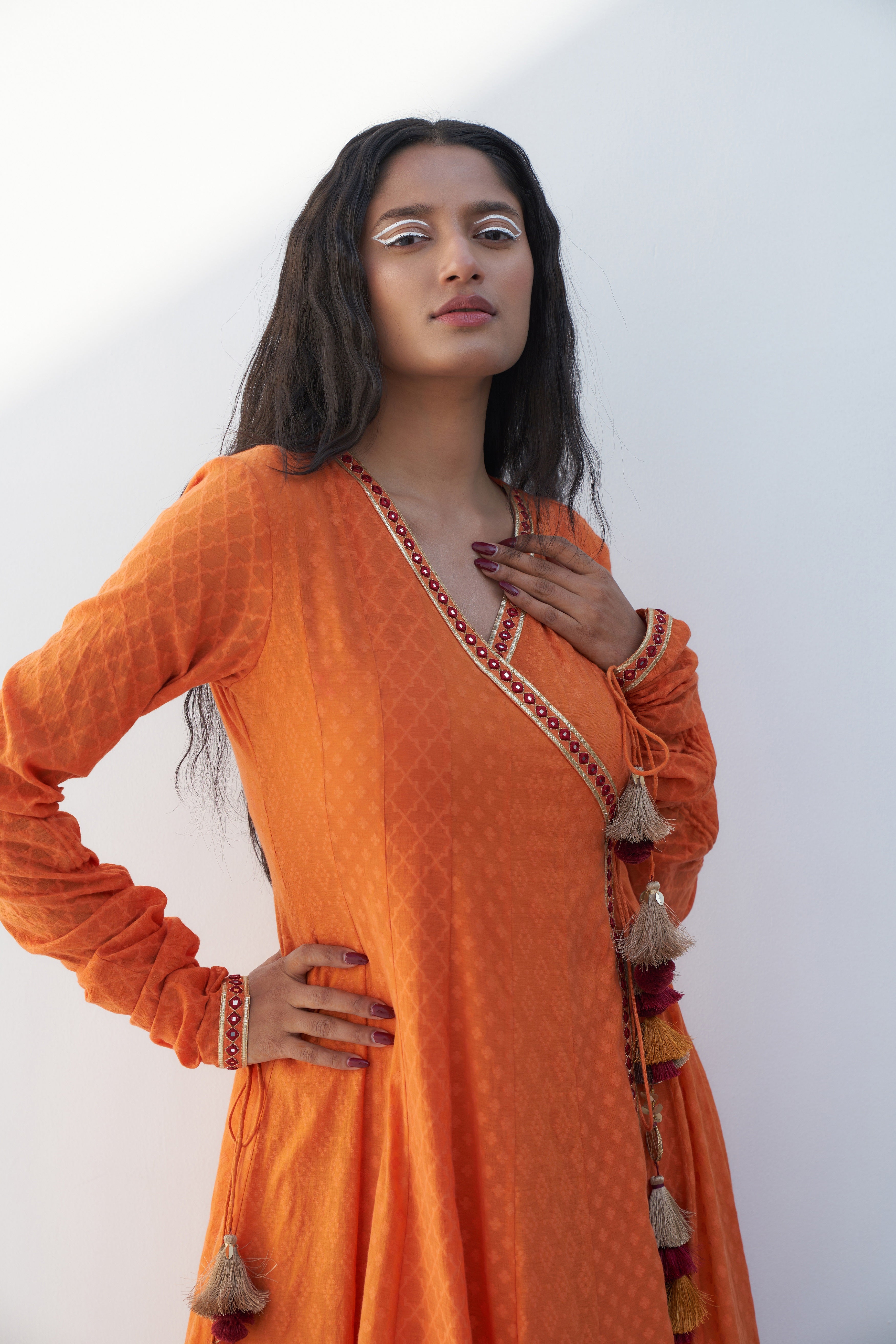 Orange Chanderi Jacquard Embroidered Anarkali