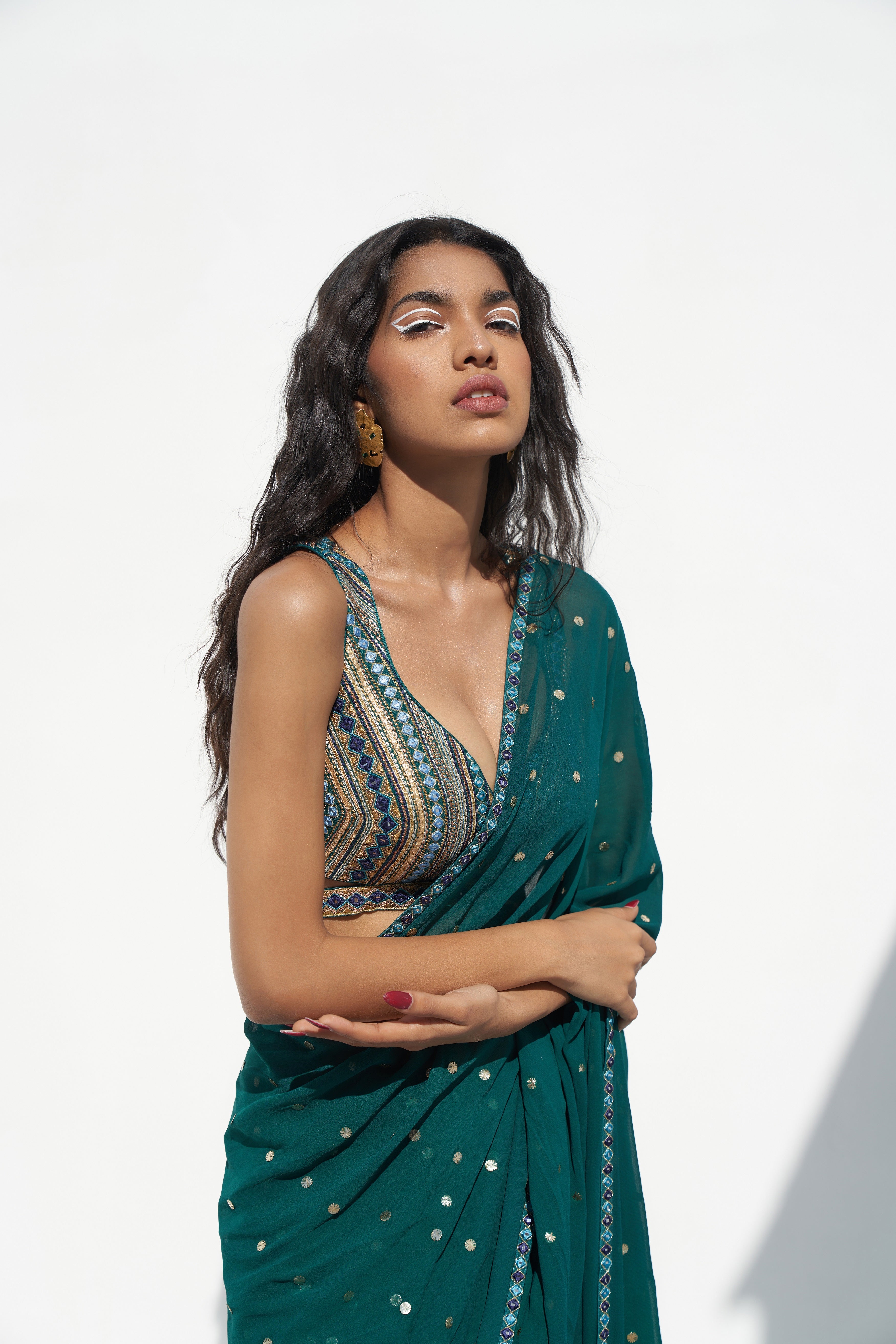 Emerald Green Embroidered Saree closeview