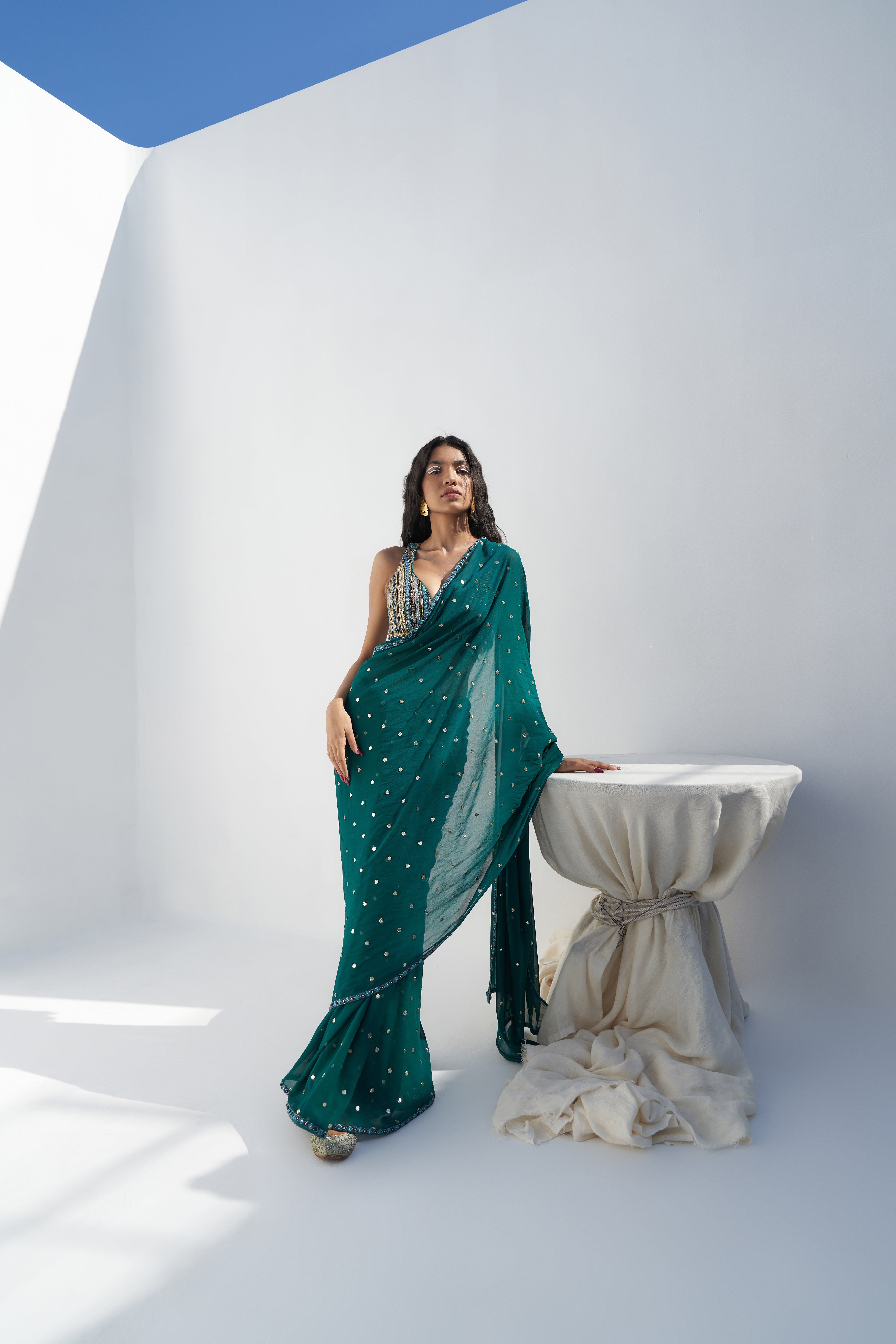 Emerald Green Embroidered Saree