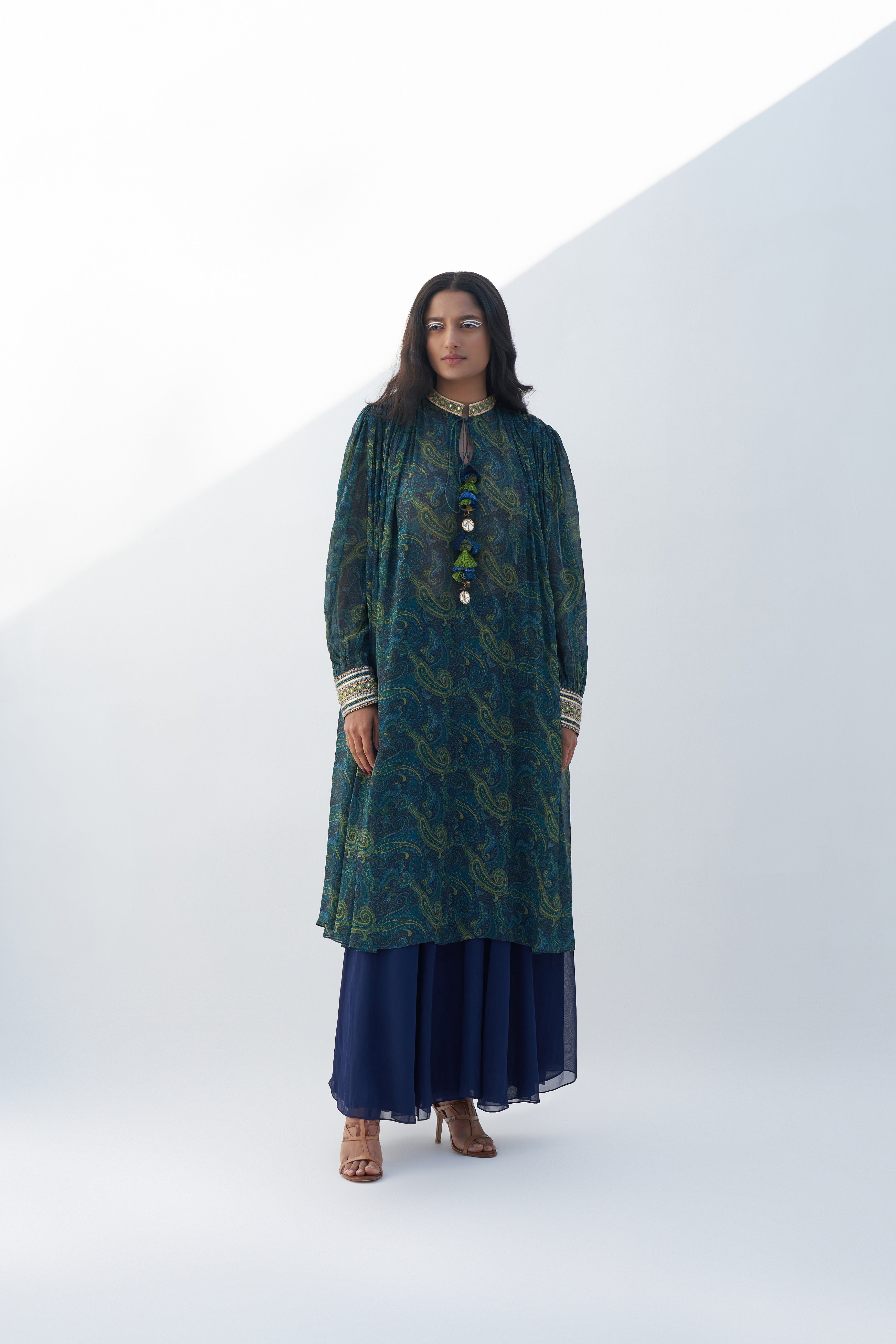 Emerald Green Printed Georgette Tunic frontview