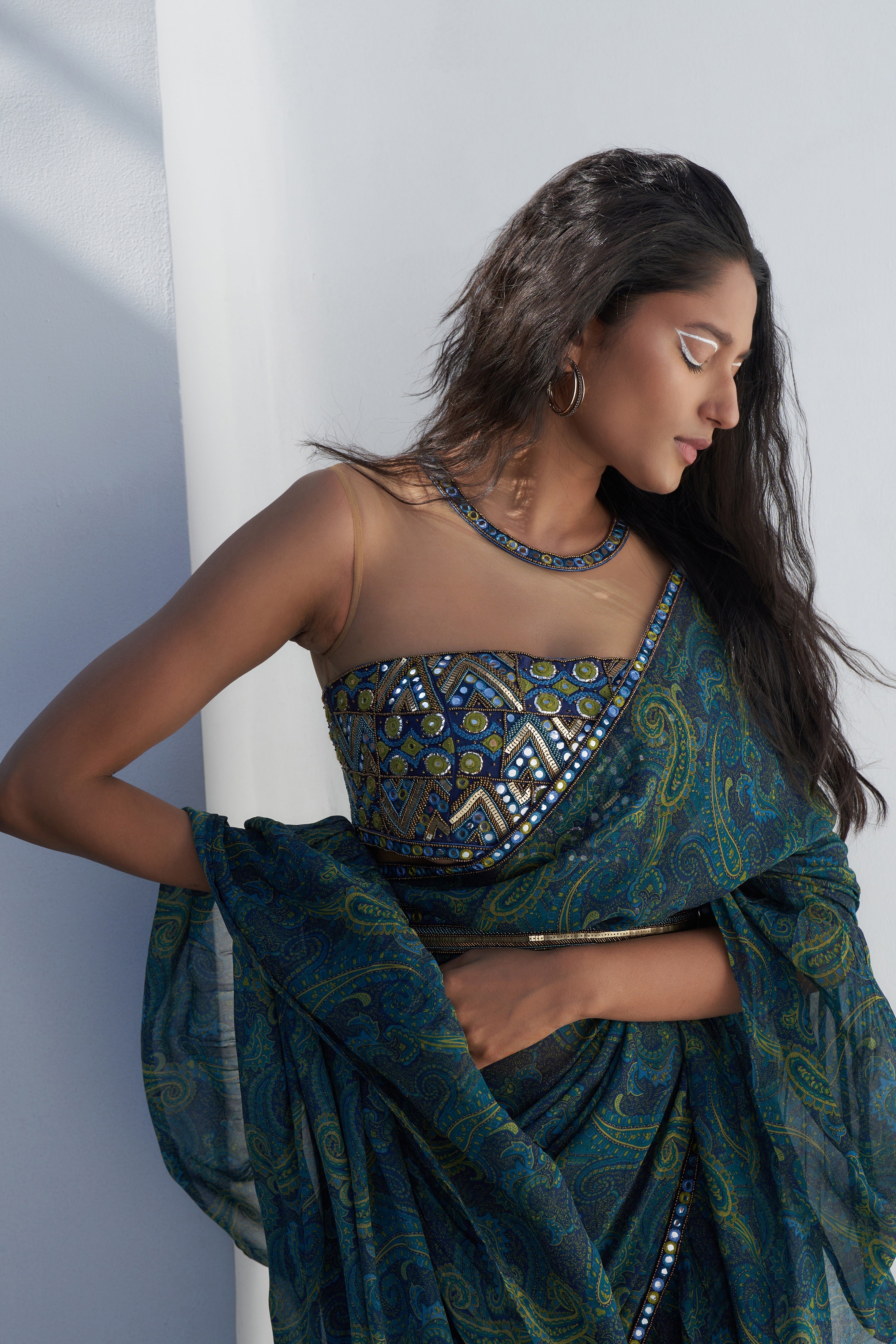 Emerald Green Ruffled Saree