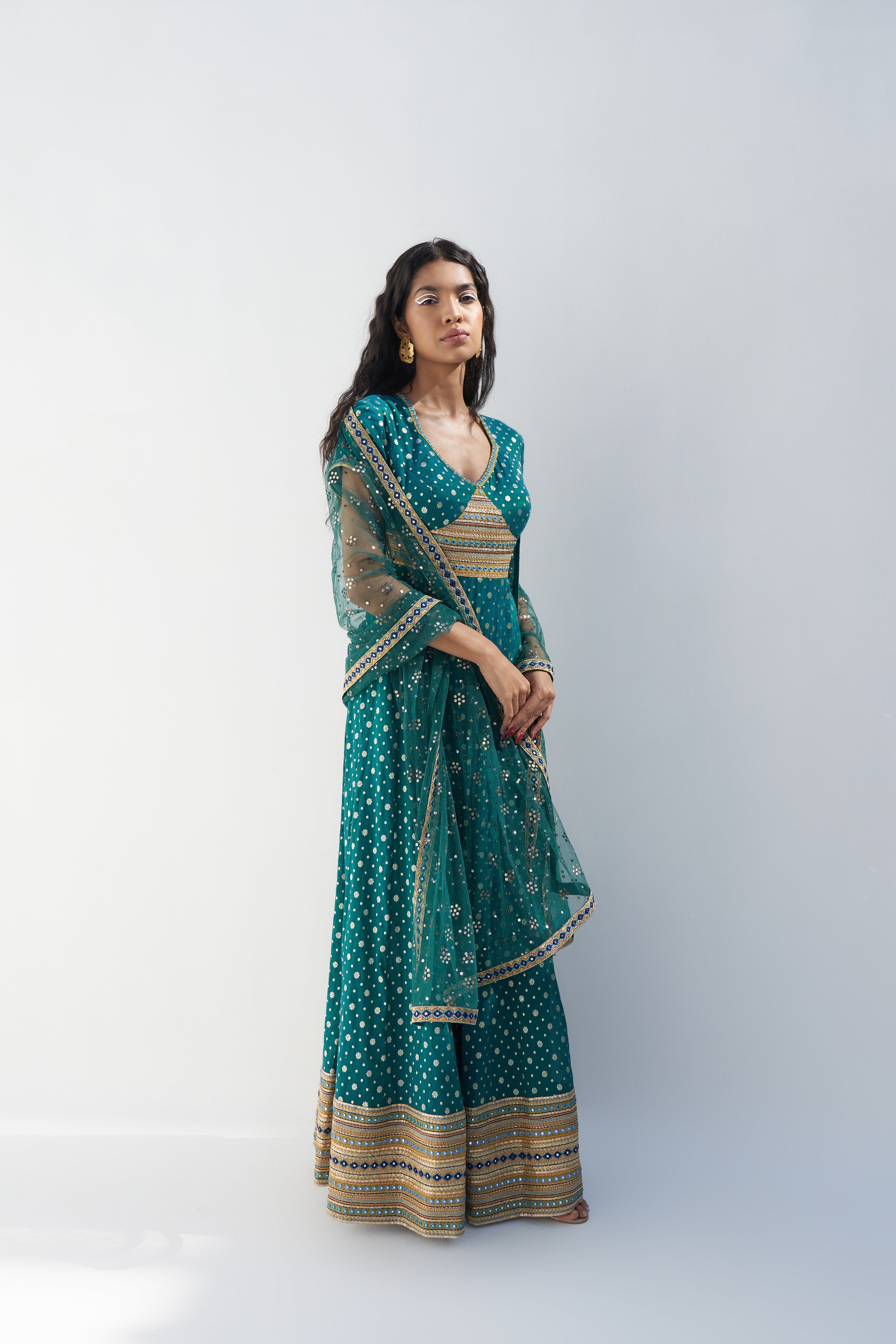 Emerald Green Dupion Paisley Printed Midi Dress