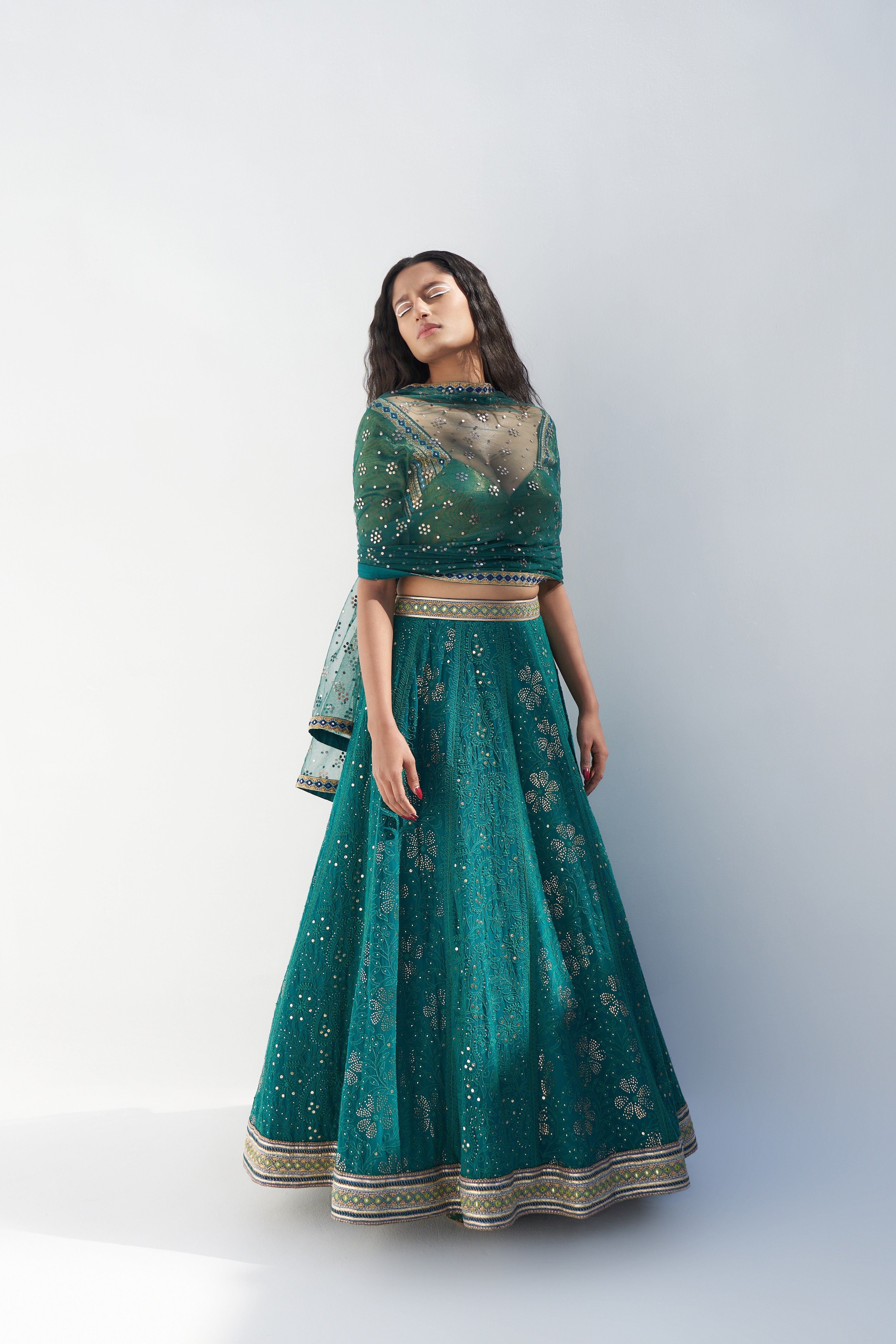 Emerald Green Chikankari Lehenga Set