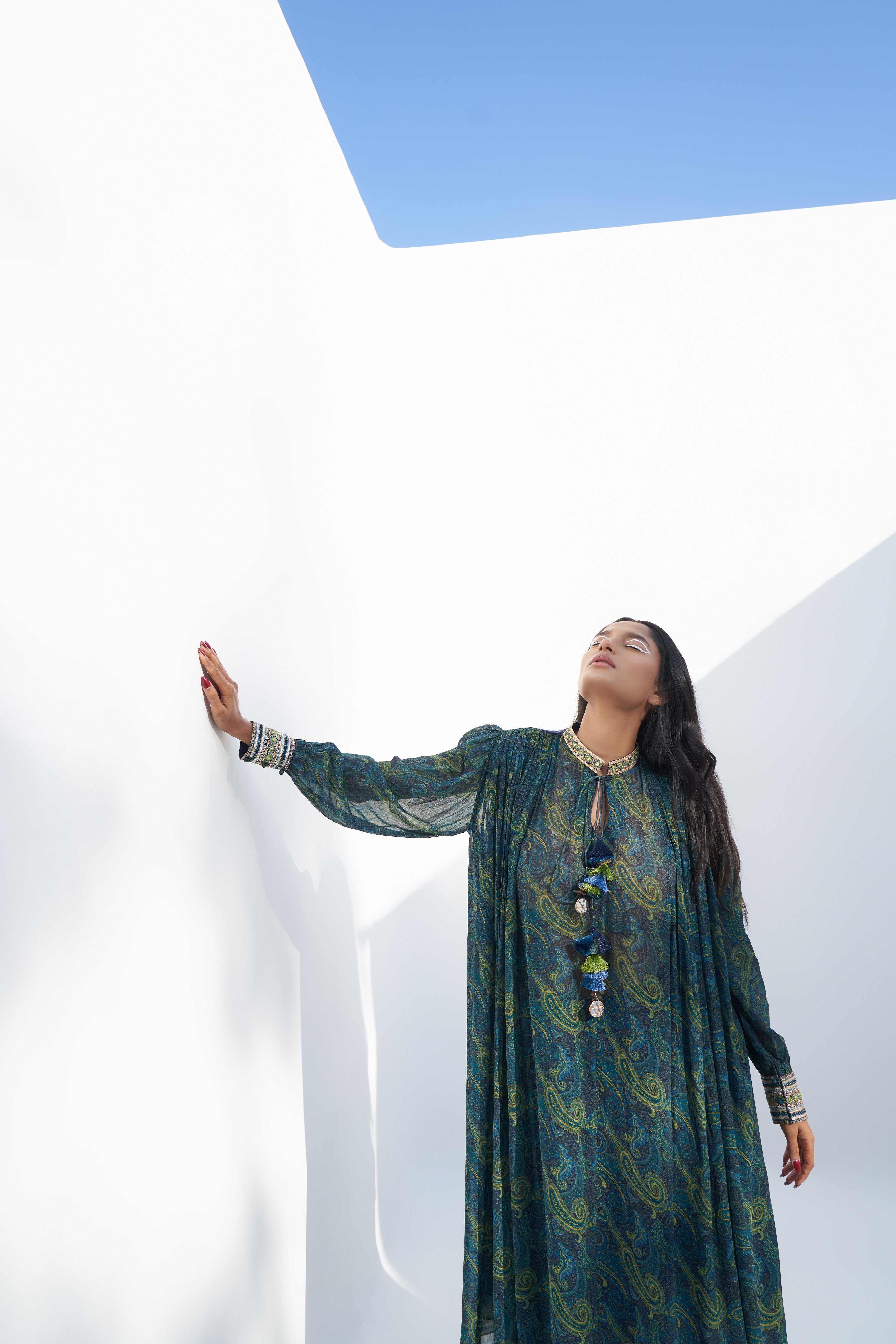 Emerald Green Printed Georgette Tunic frontview