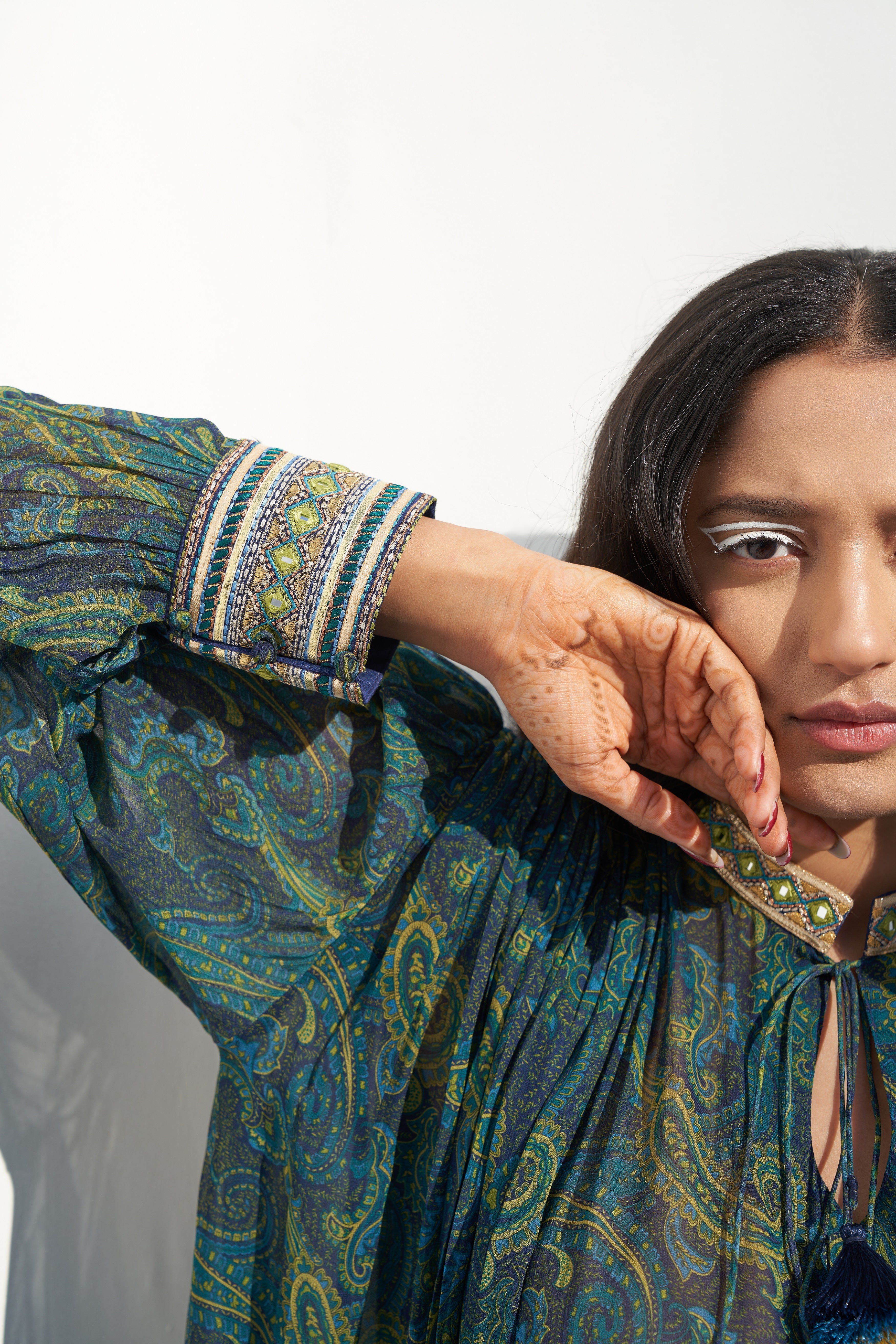 Emerald Green Printed Georgette Tunic frontview