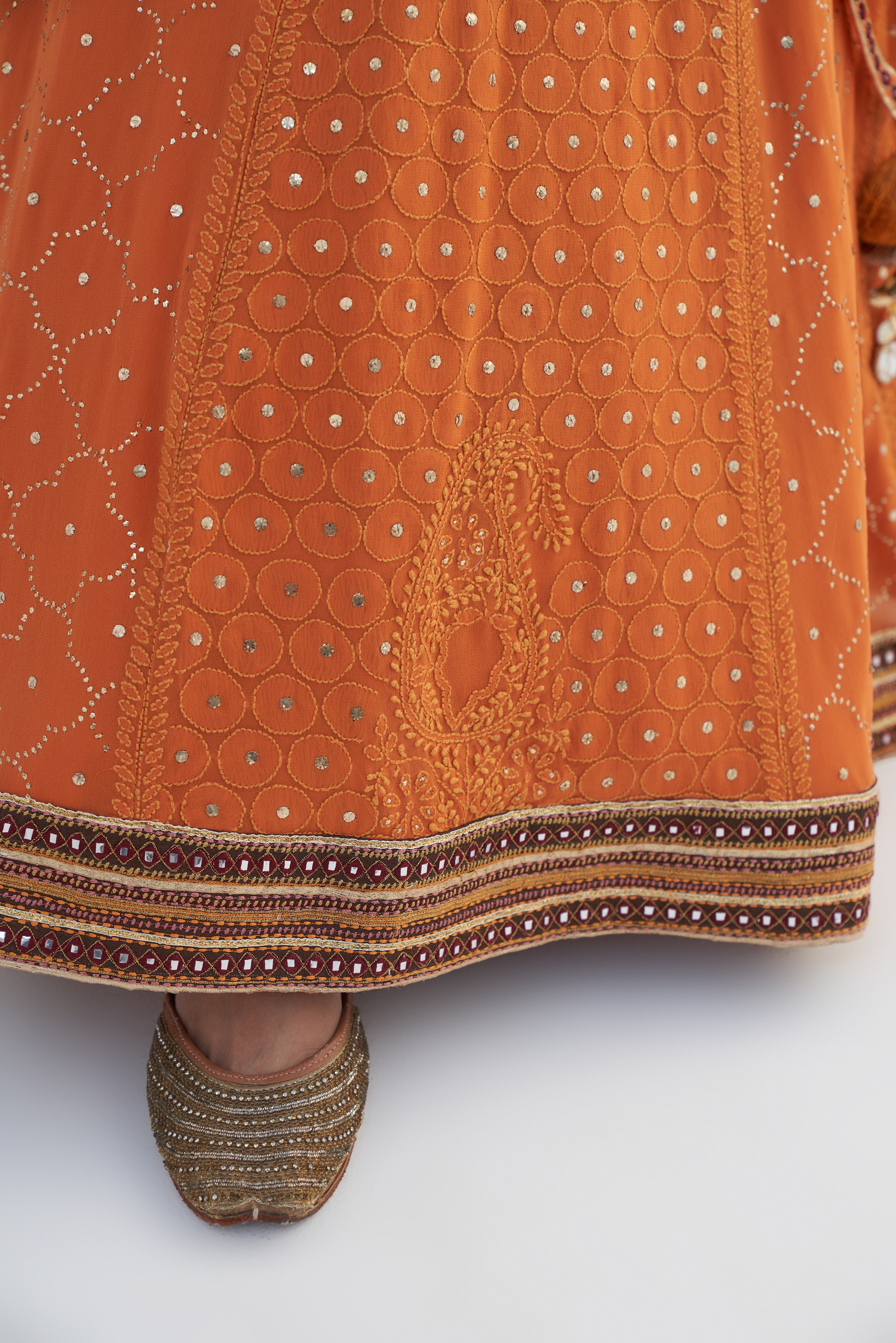 Orange Chikankari Embroidered Lehenga Set