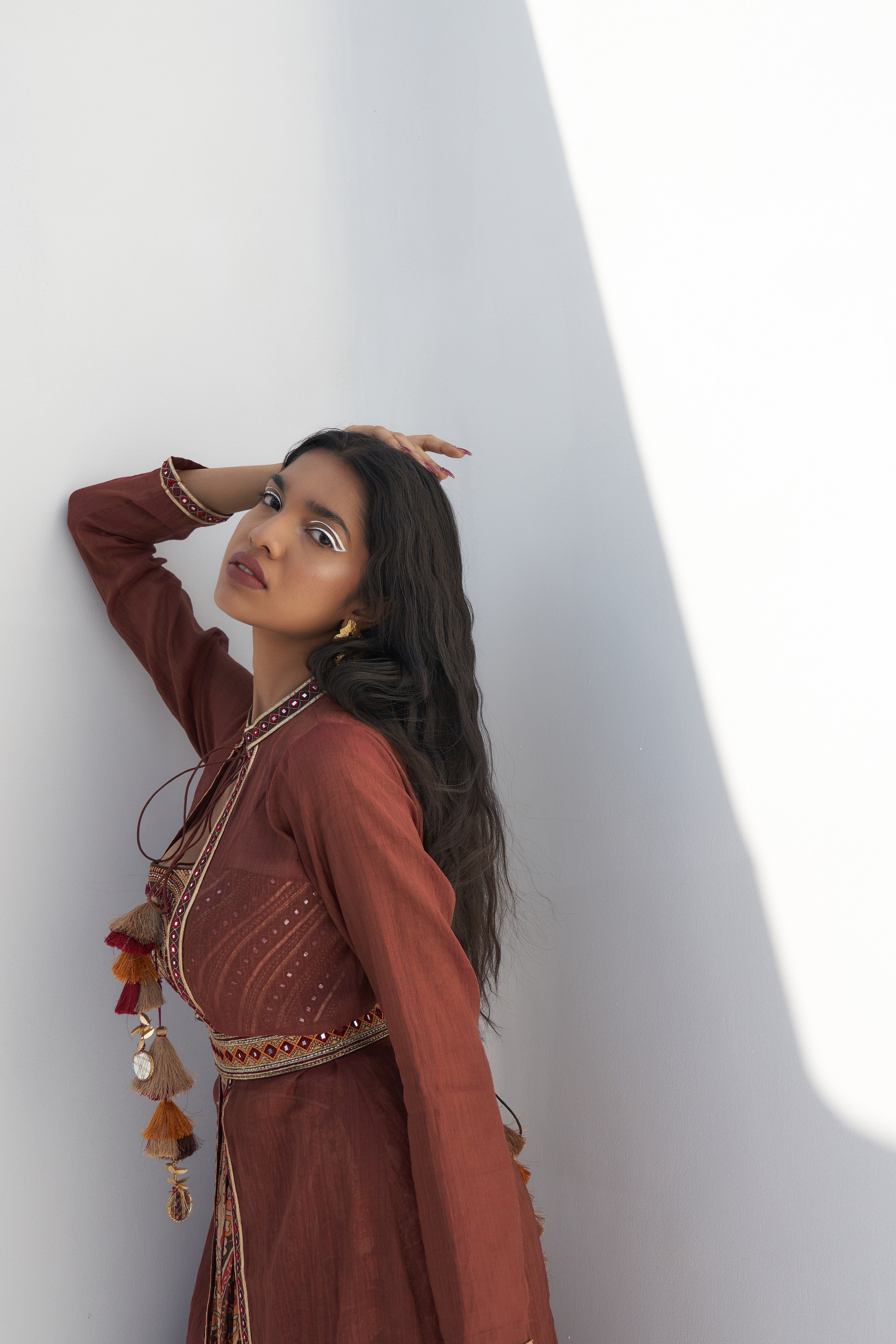 Brown Chanderi Embroidered Jacket Sideview