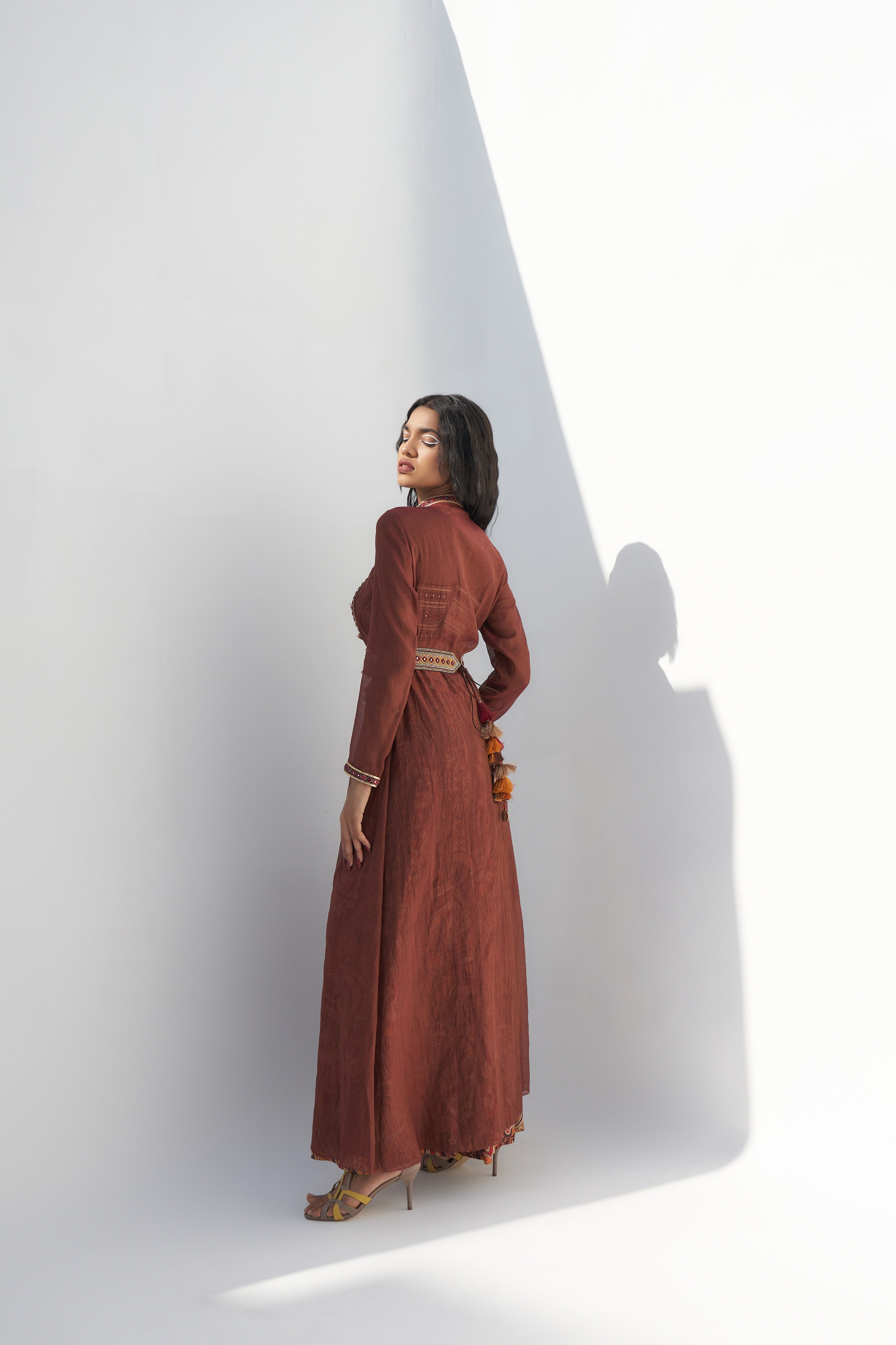 Brown Chanderi Embroidered Jacket backview