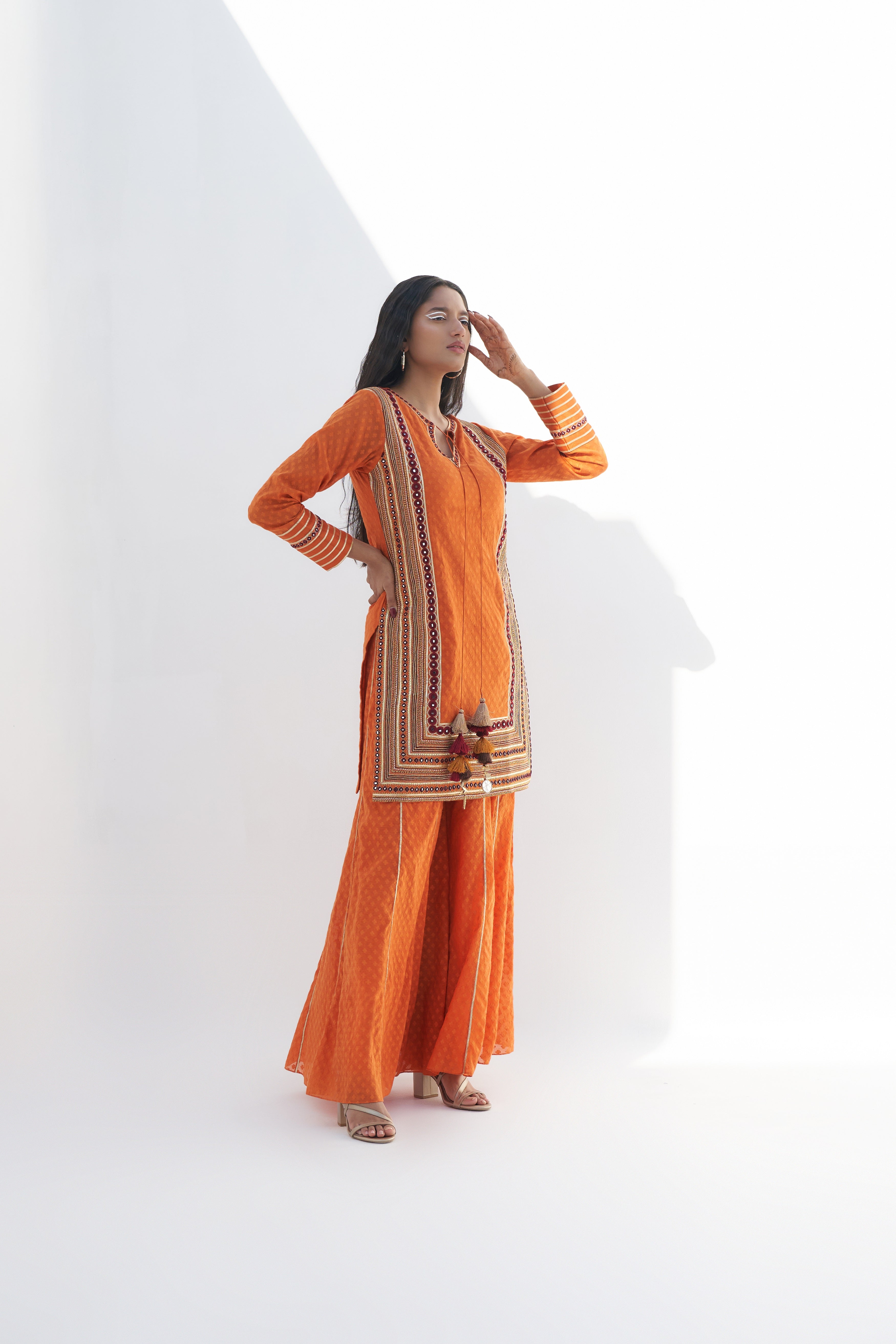 Orange Chanderi Jacquard Kurta