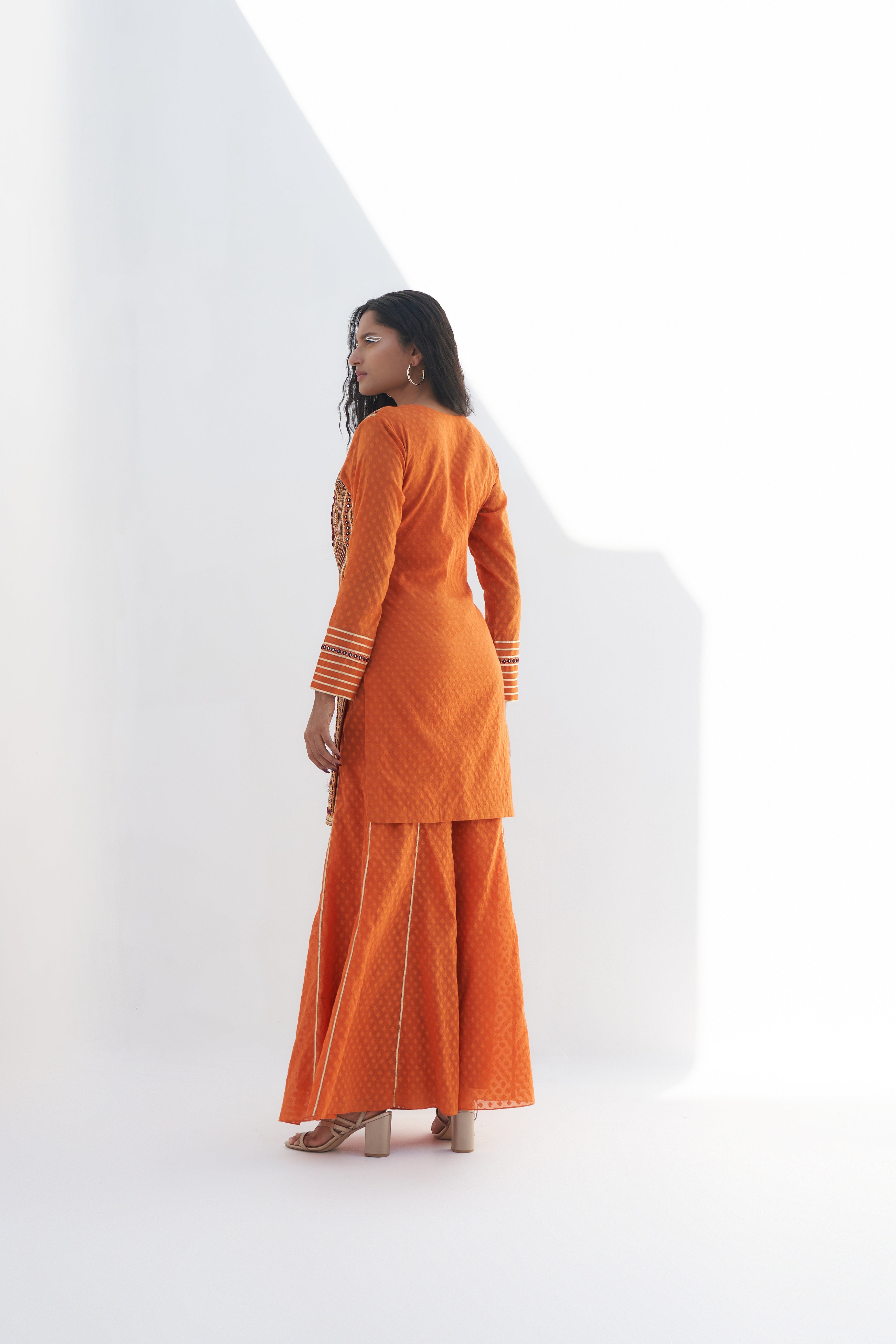 Orange Chanderi Jacquard Kurta sideview