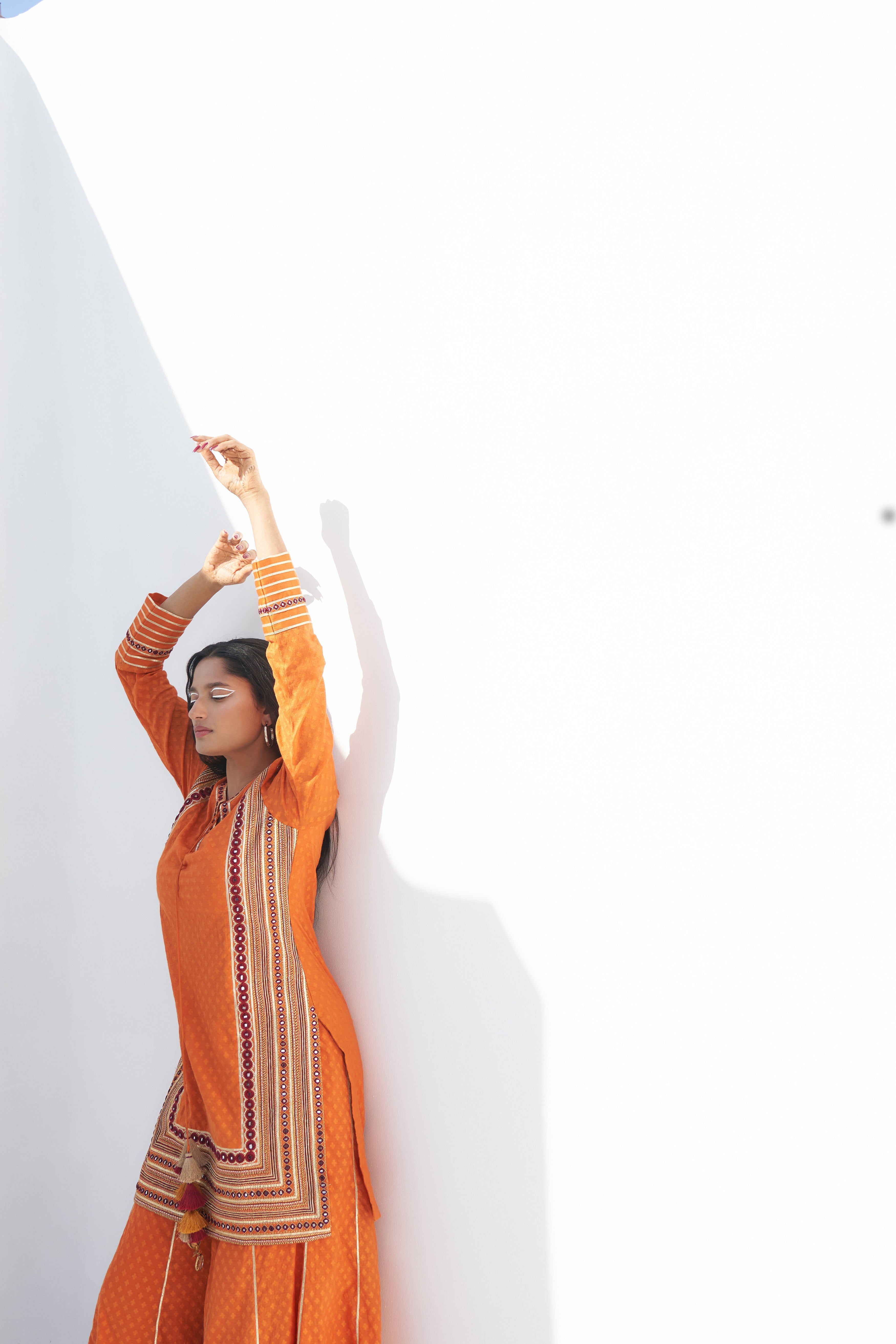 Orange Chanderi Jacquard Kurta