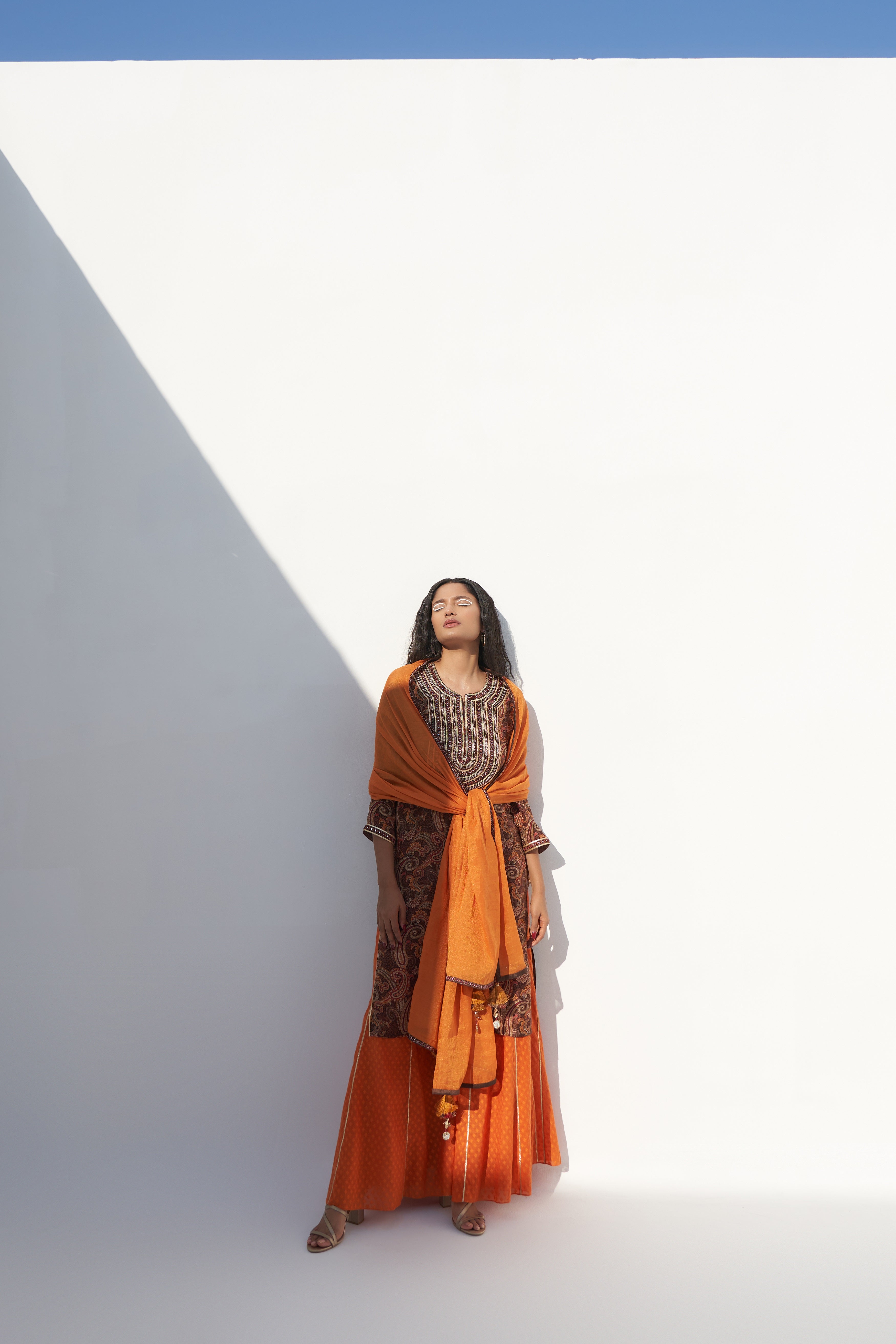 Orange Chanderi Tissue Embroidered Dupatta closeview