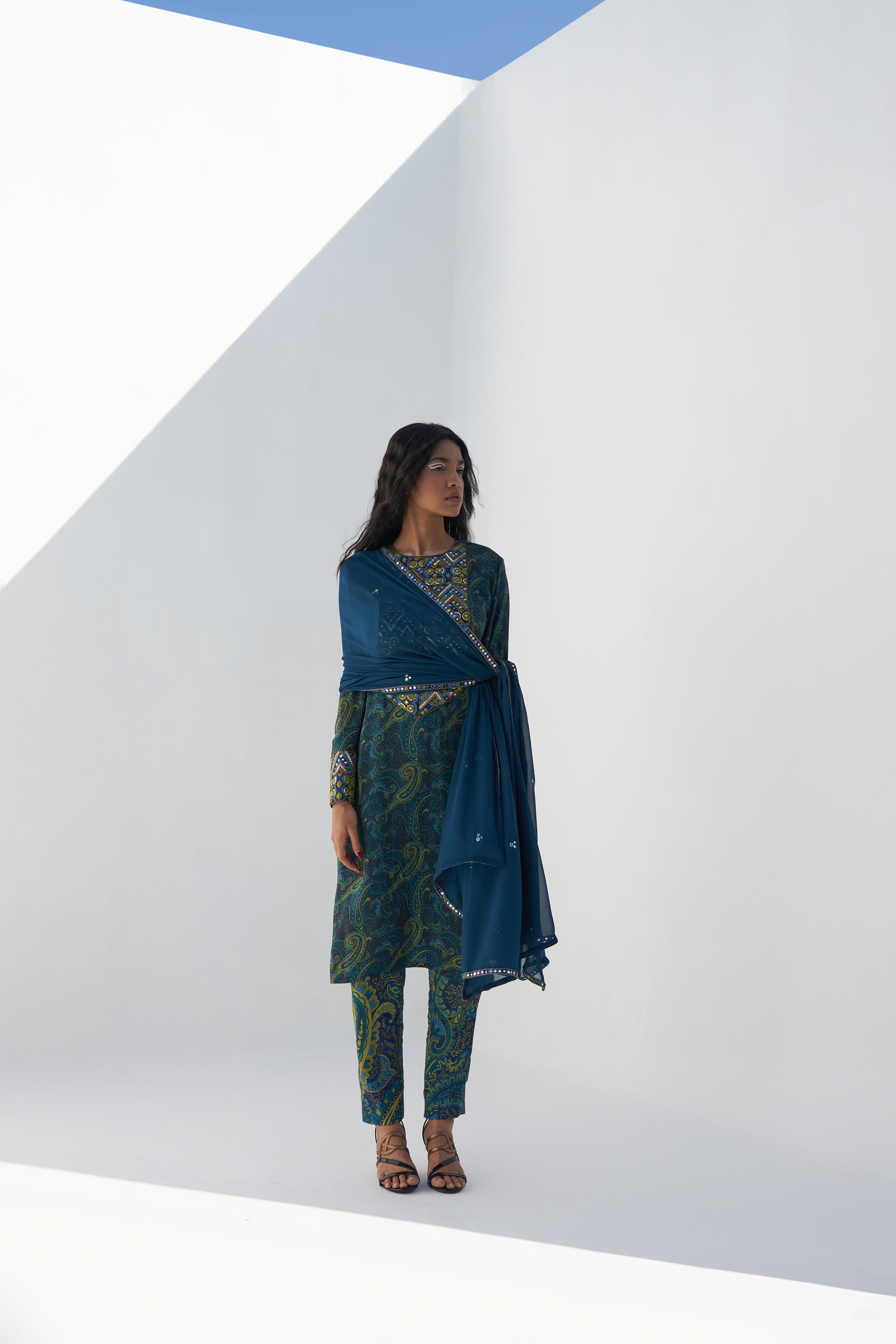 Teal Blue Embroidered Dupatta
