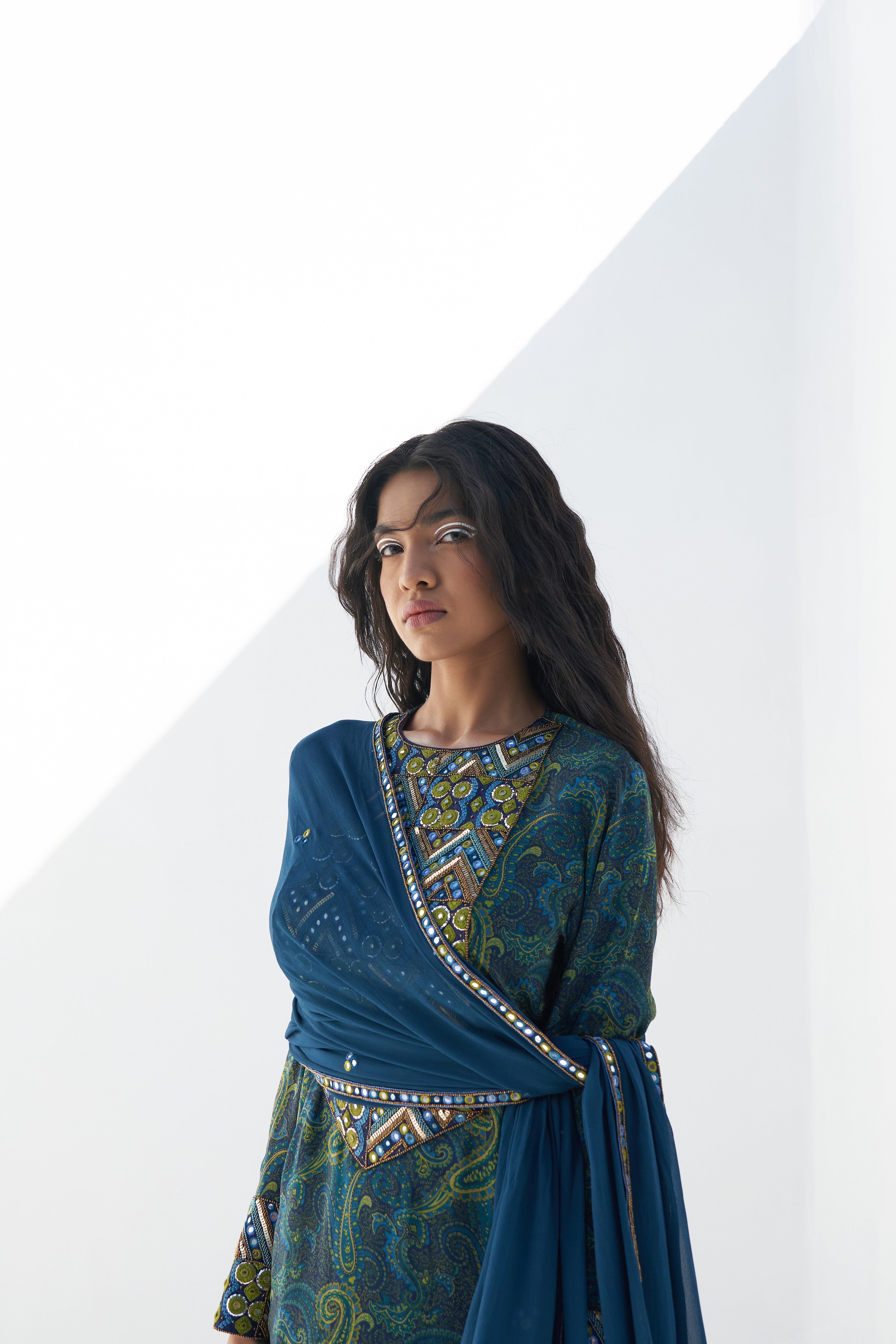 Teal Blue Embroidered Dupatta Closeview