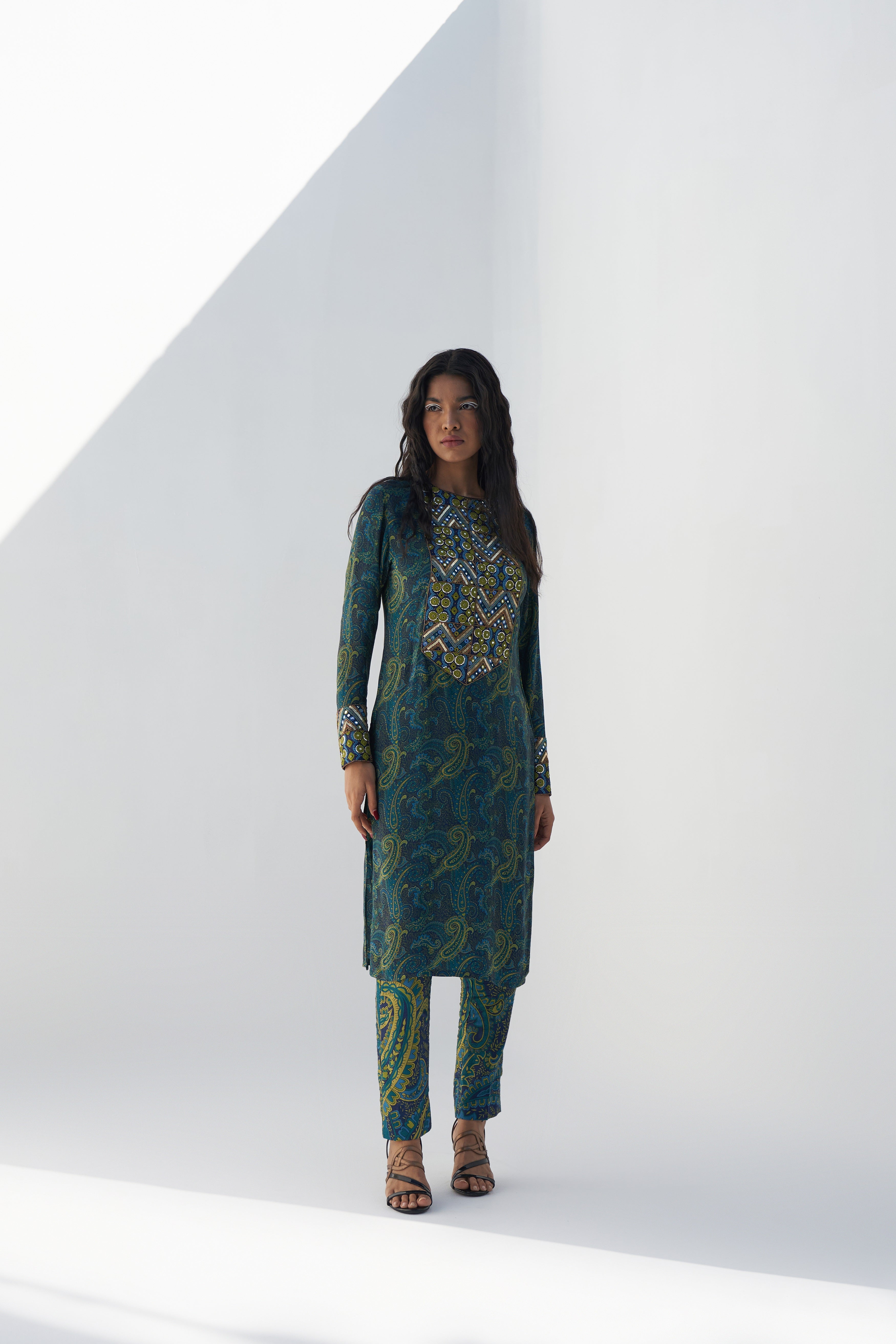 Green Printed Dupion Pants