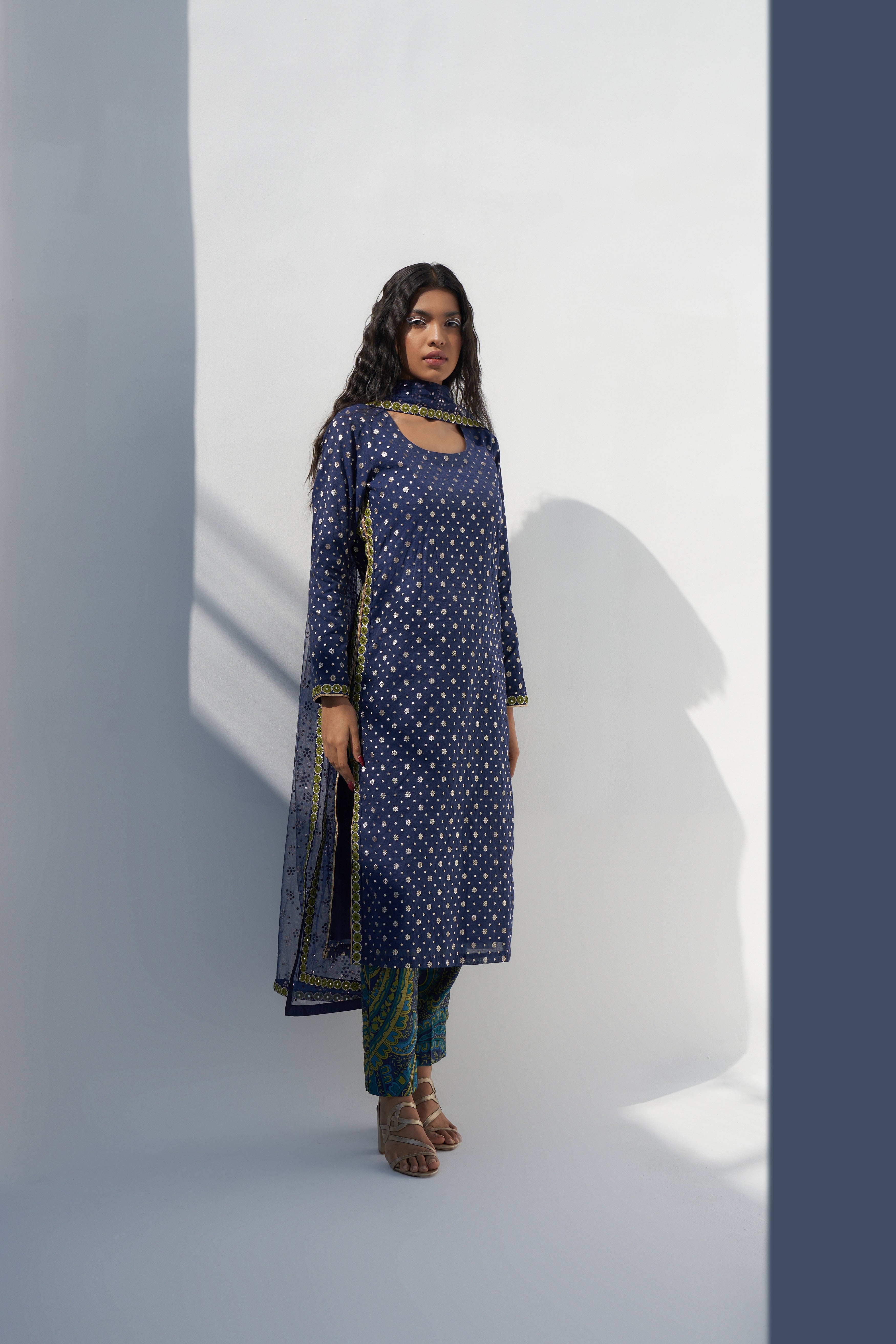 Royal Blue Chanderi Jacquard Kurta