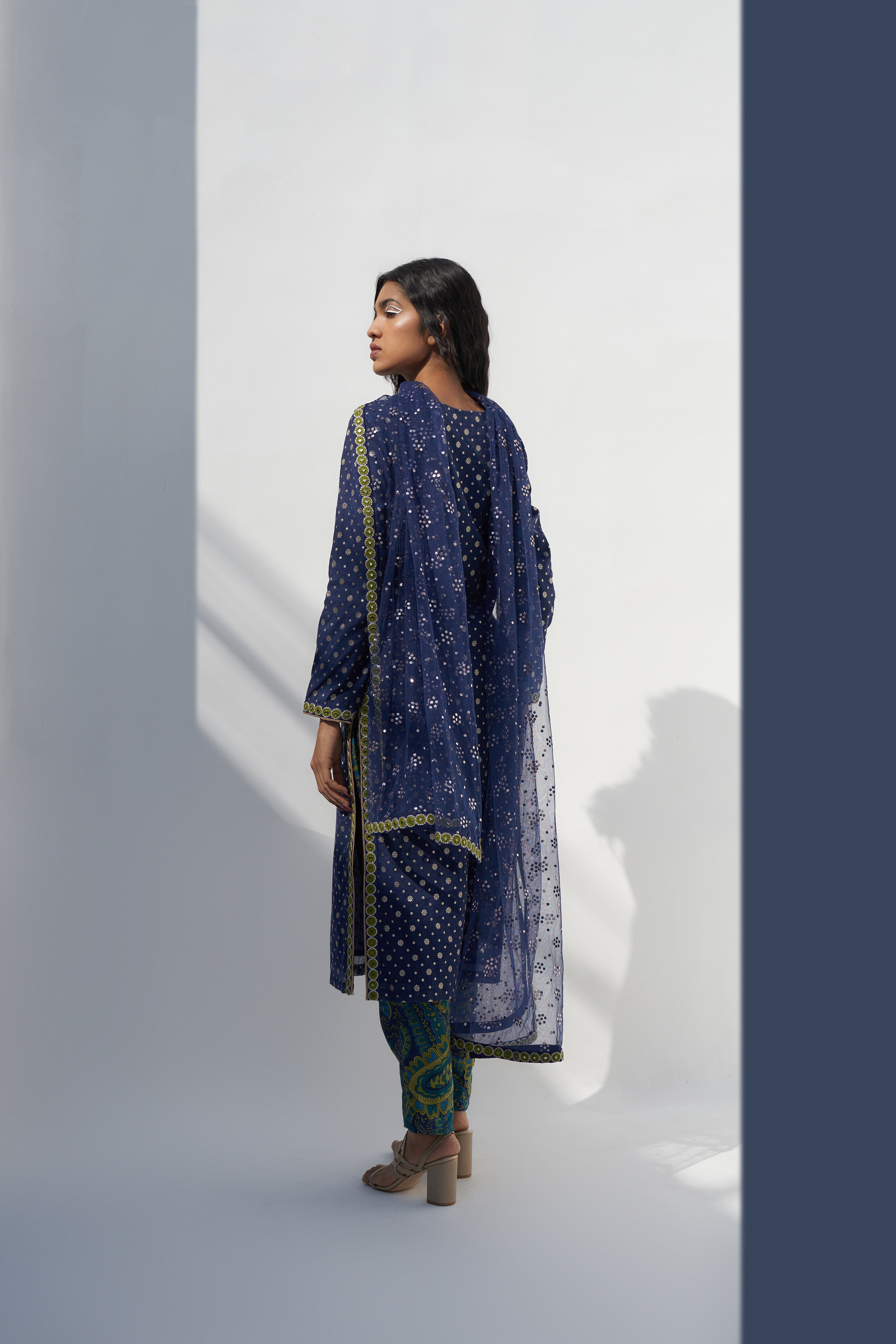Women's Royal Blue Embroidered Dupatta Backview