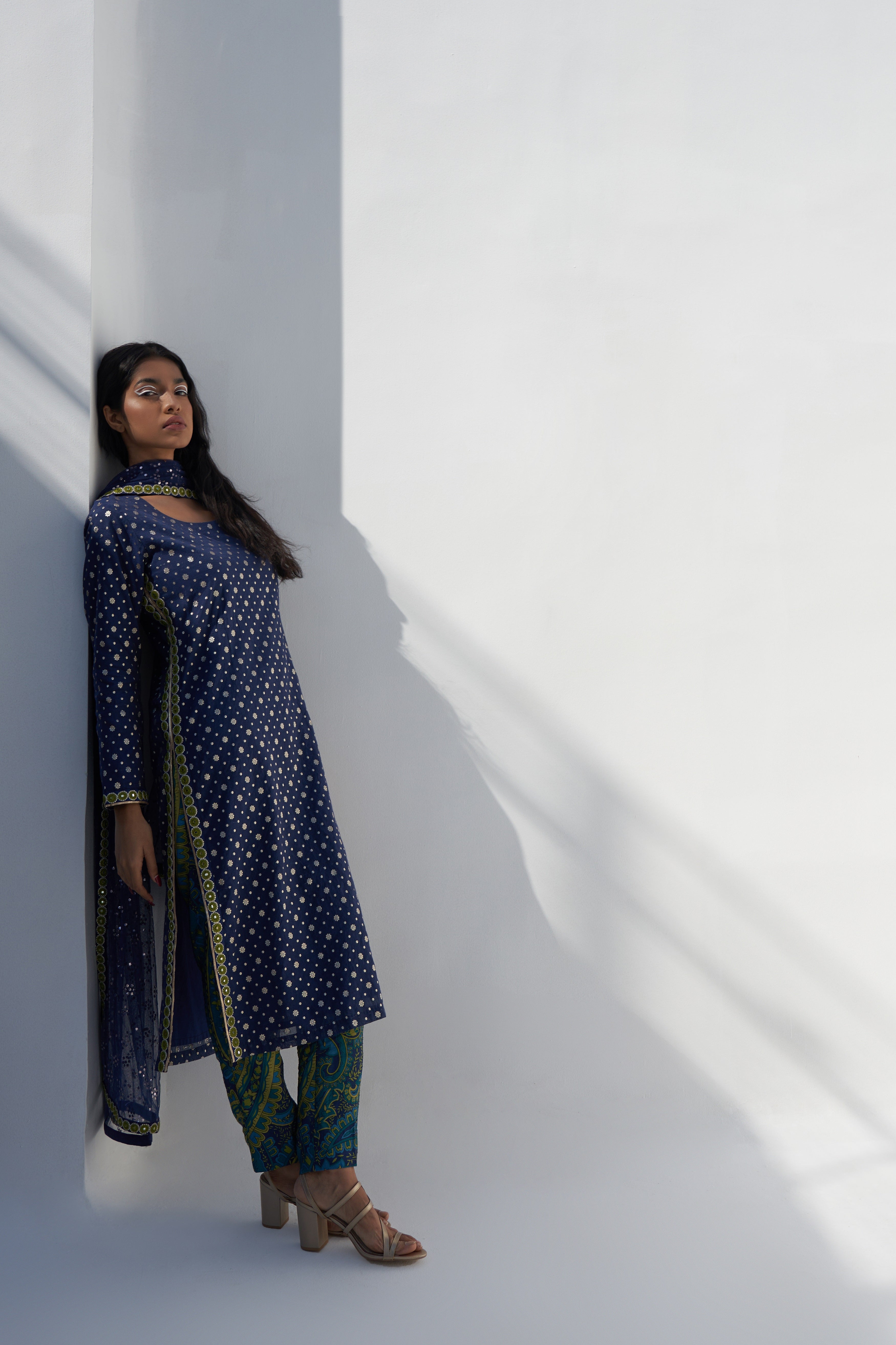 Green Printed Dupion Pants