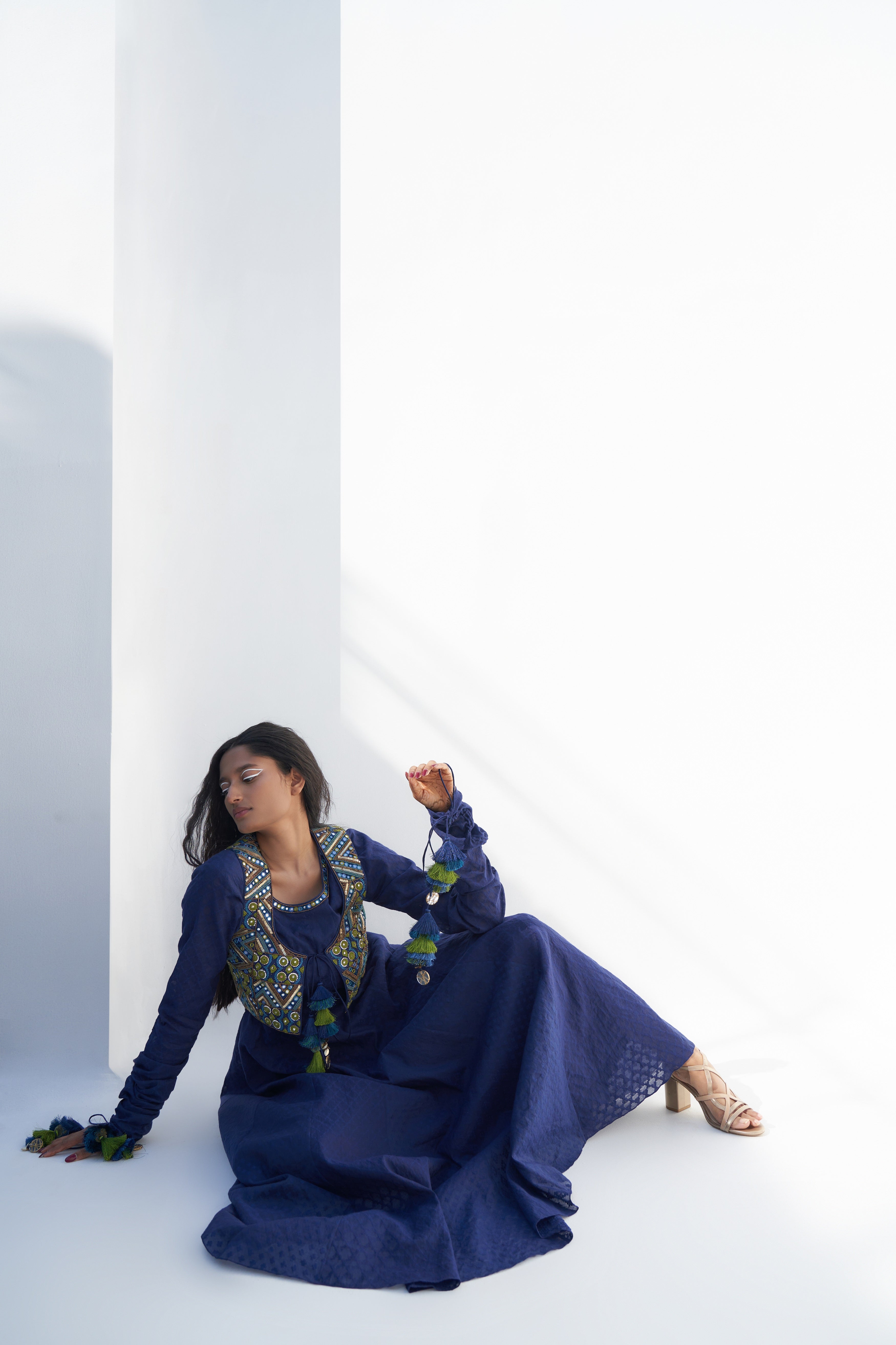 Women's Royal Blue Chanderi Anarkali