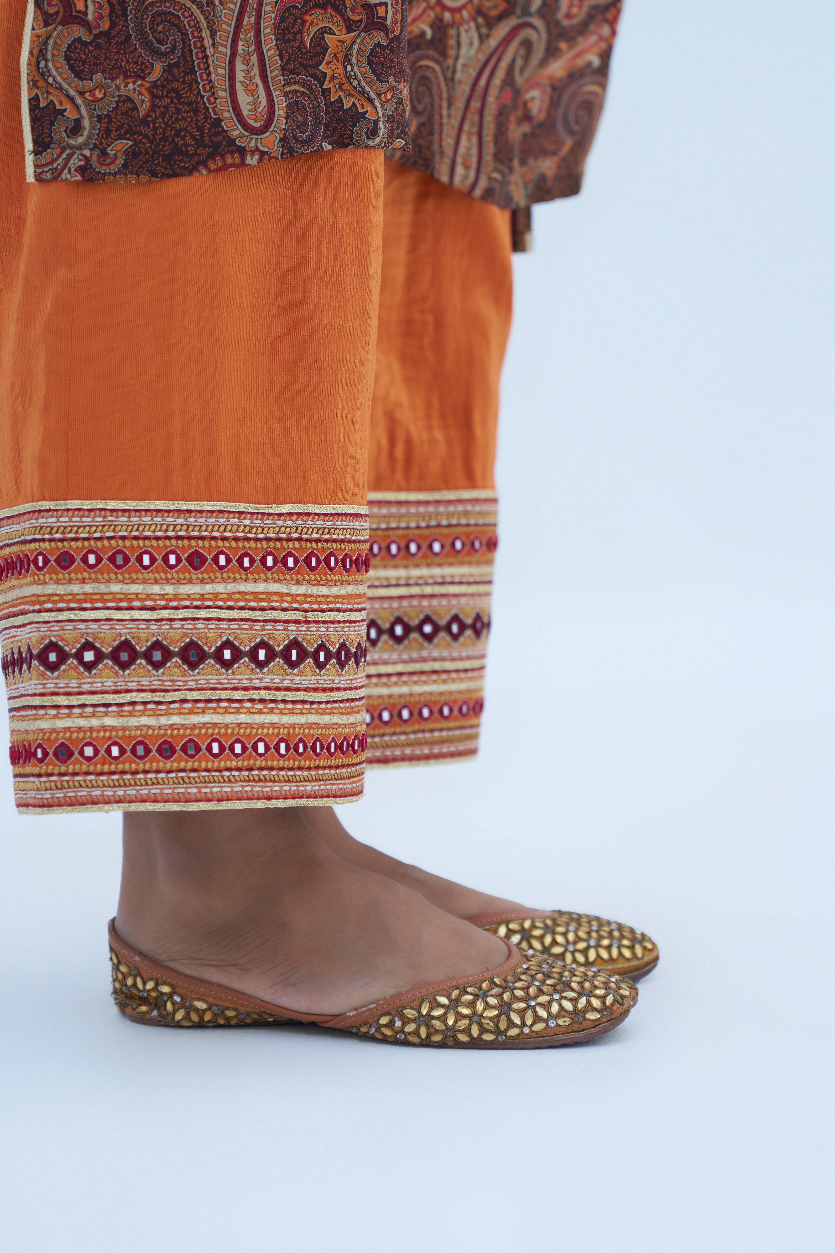 Orange Embroidered Pallazzo Pants