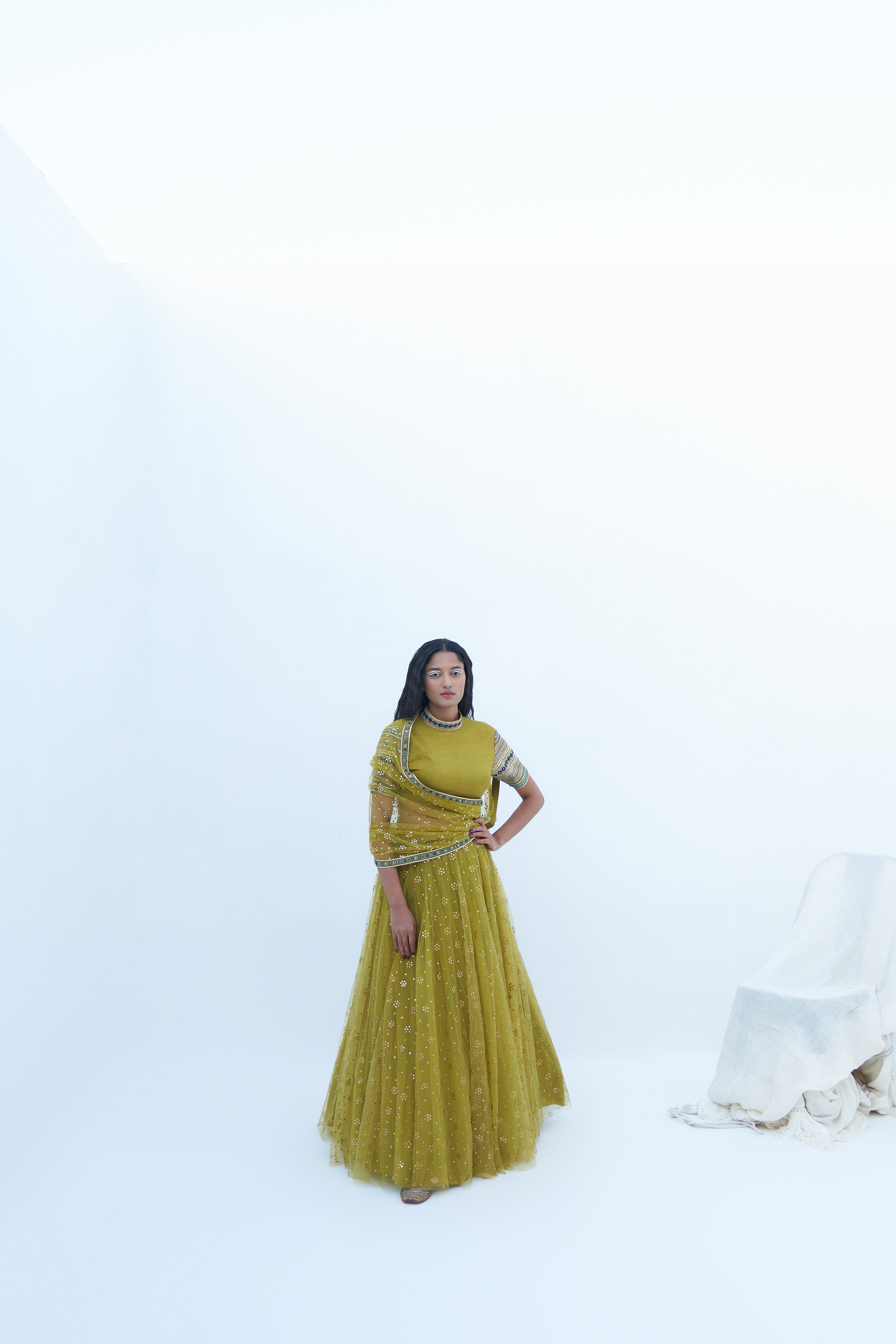 Acid Green Georgette Embroidered Lehenga Set