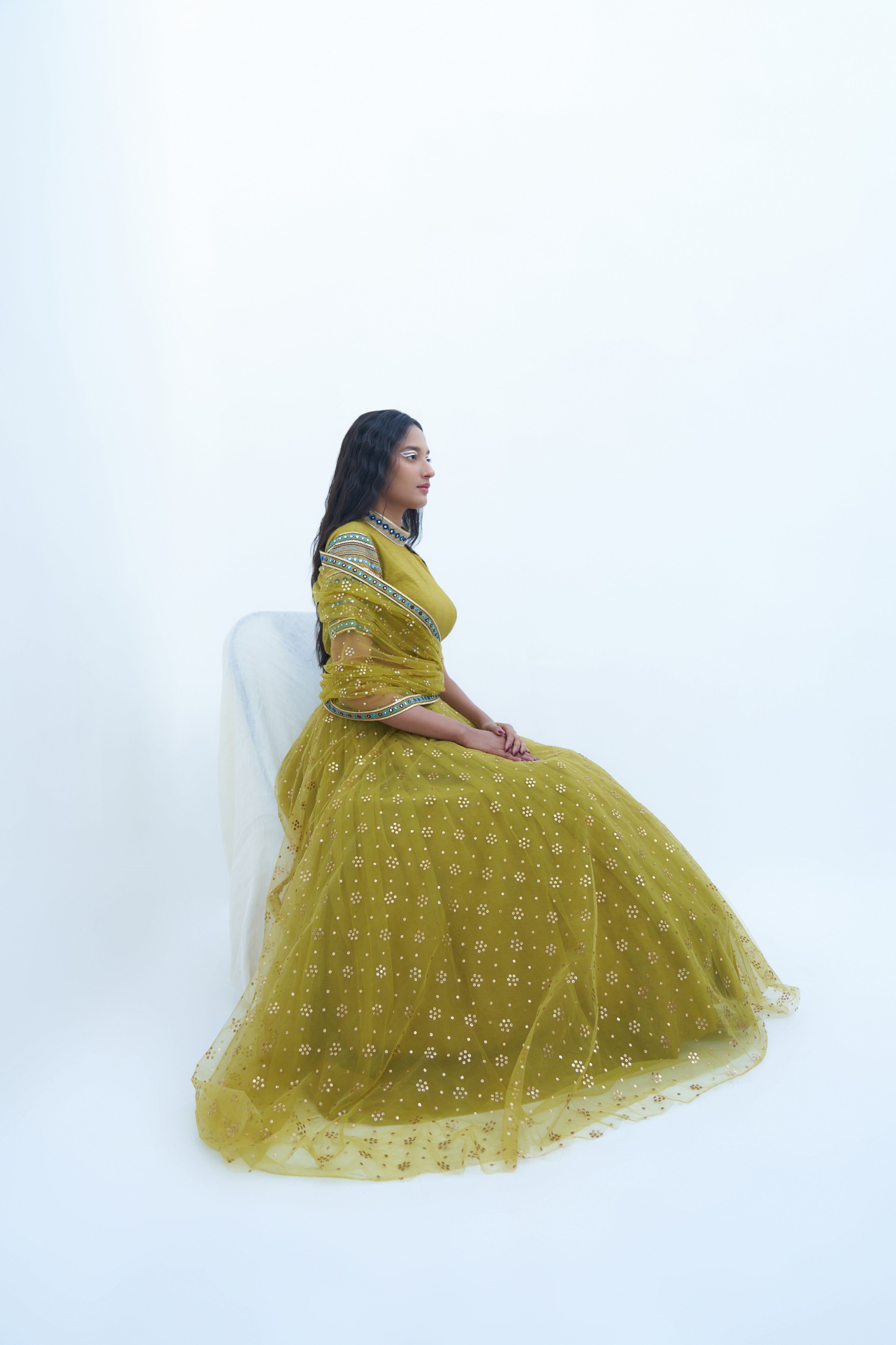 Acid Green Georgette Embroidered Lehenga Set