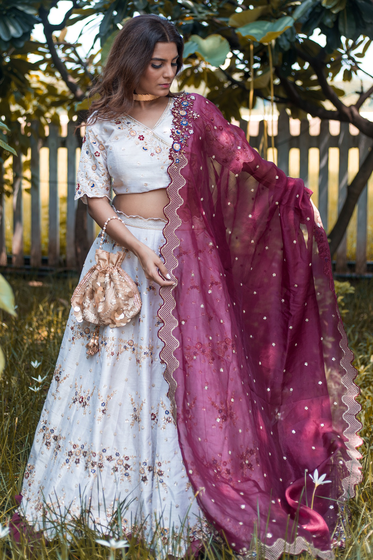 Women's White Lehenga Set