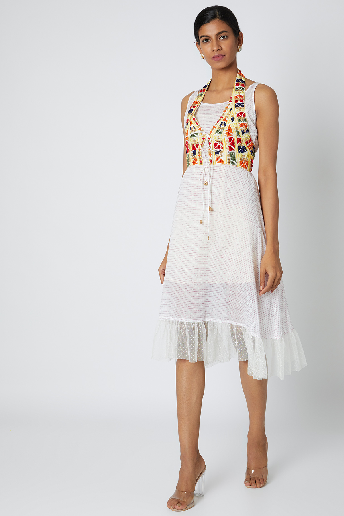 Women's White Embroidered Halter Jacket