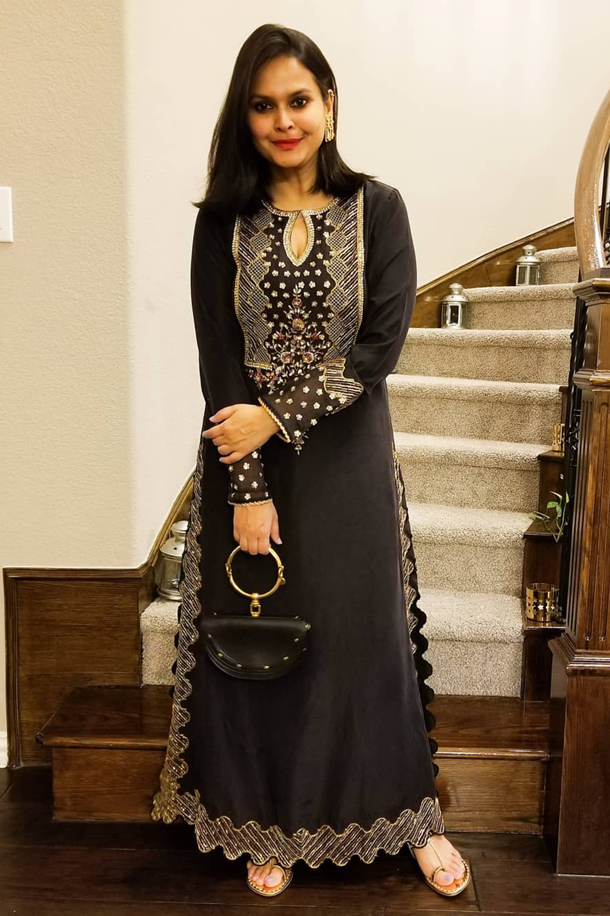 Black Embroidered Kaftan Dress