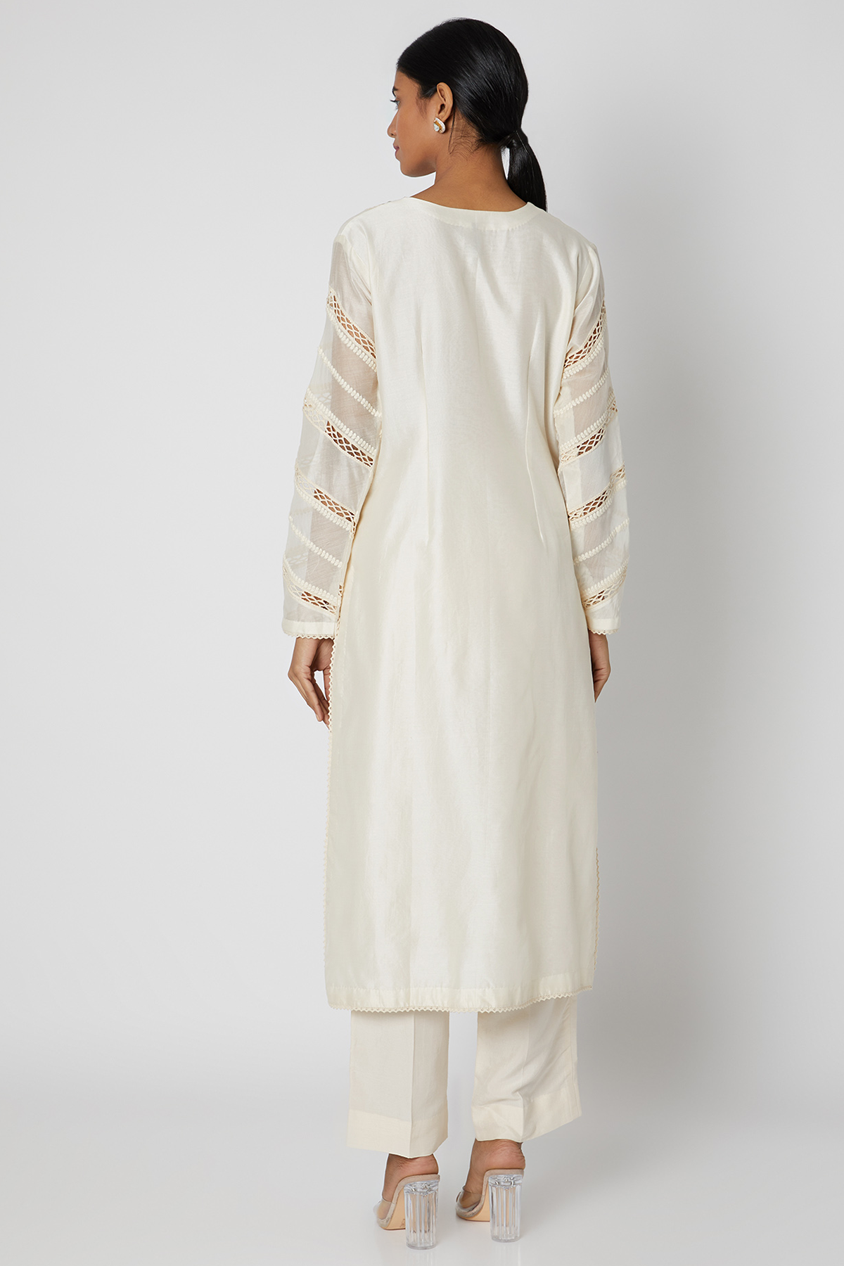 Beige Aari Embroidered Kurta Set Backview