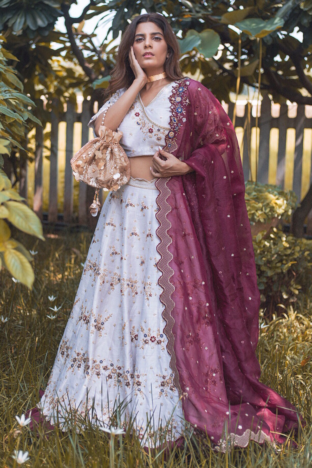 Women's White Lehenga Set