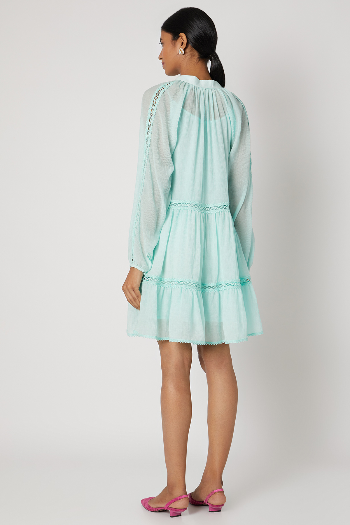 Sky Blue Embroidered Tunic Backview