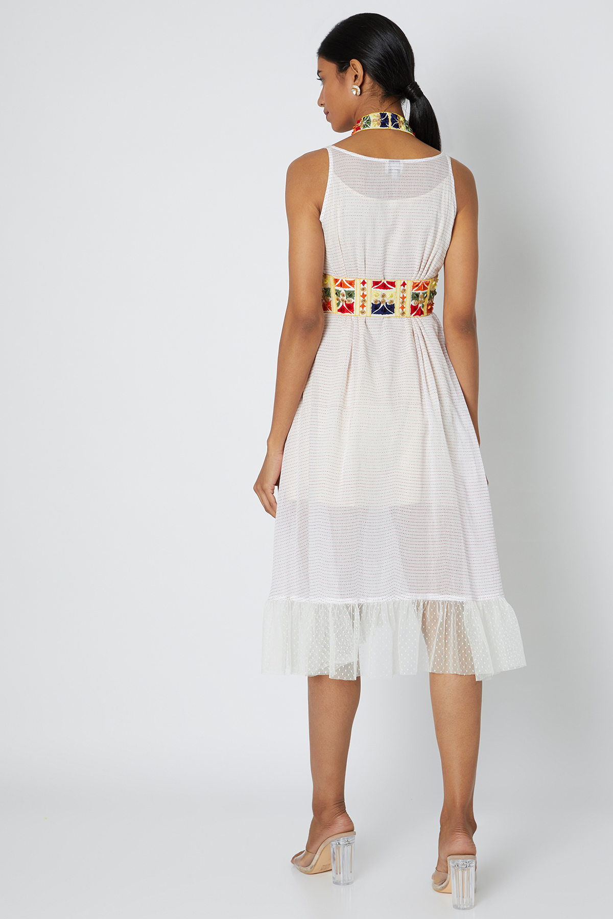 Women's White Embroidered Halter Jacket Backview