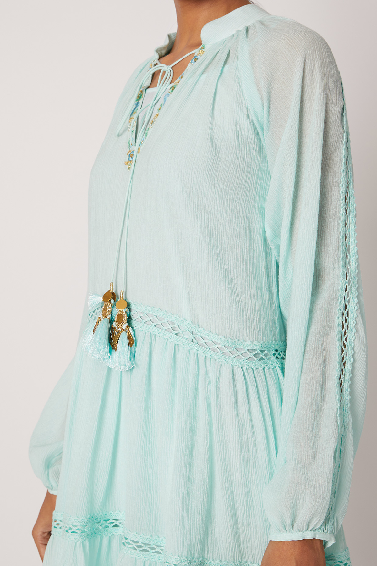 Sky Blue Embroidered Tunic Sideview