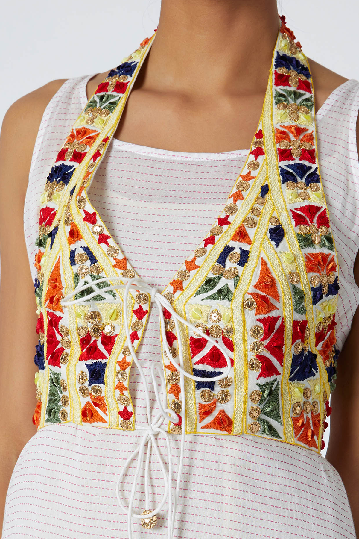 Women's White Embroidered Halter Jacket Closeview