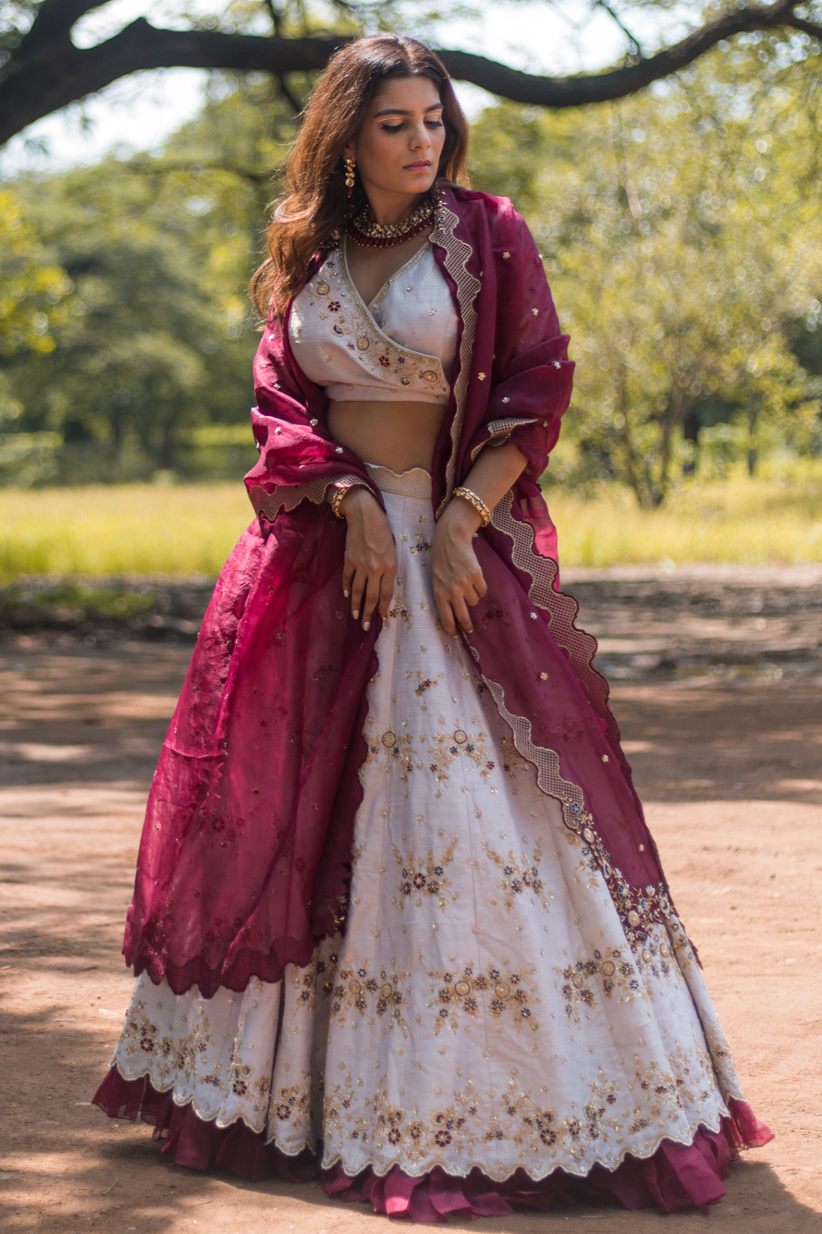 Women's White Lehenga Set