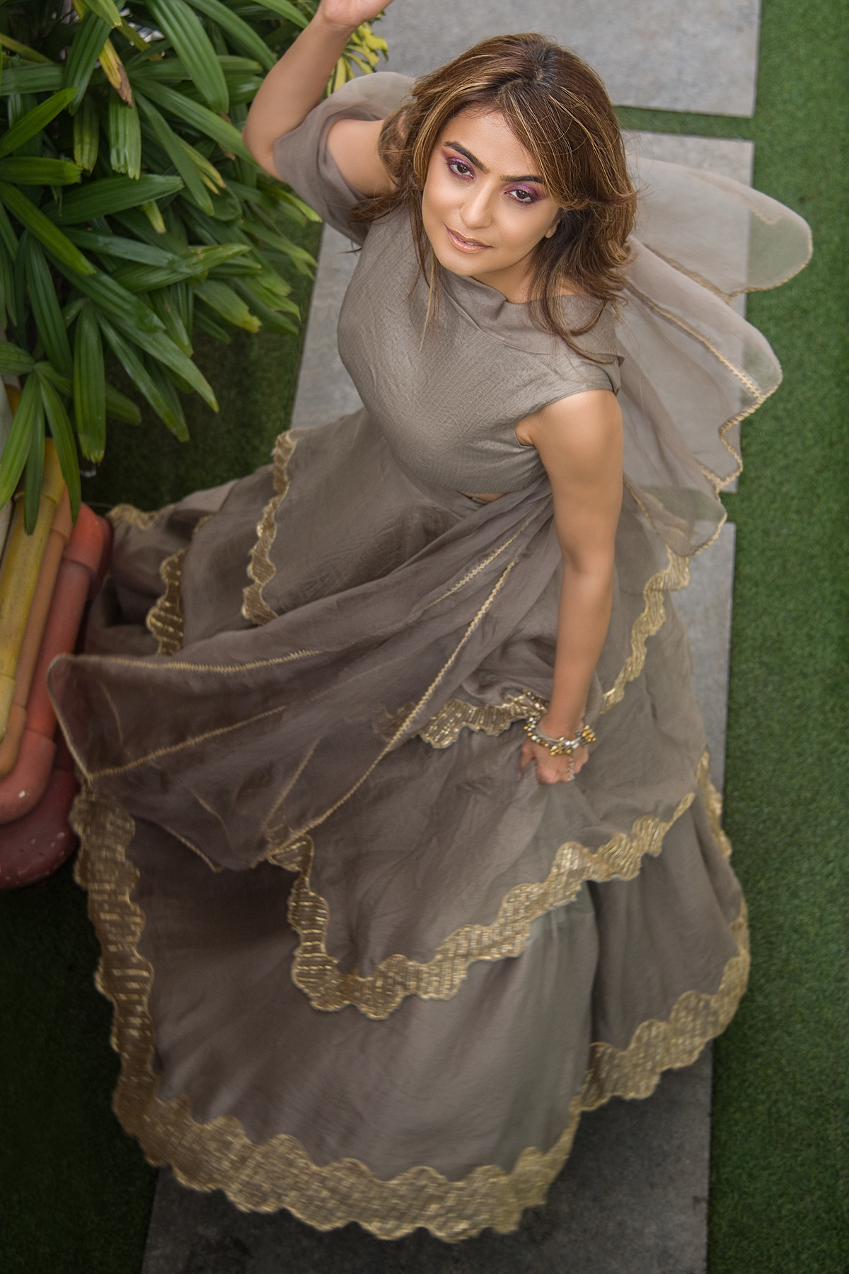 Women's Grey 3 Layered Skirt Set