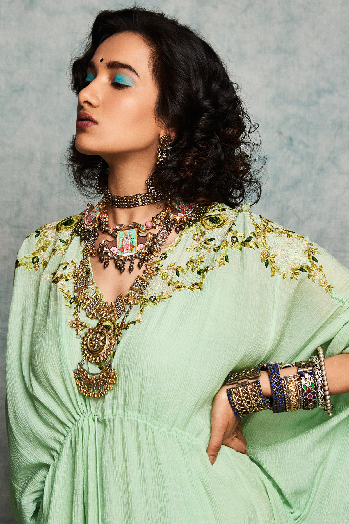 Light Green Kaftan Dress closeview