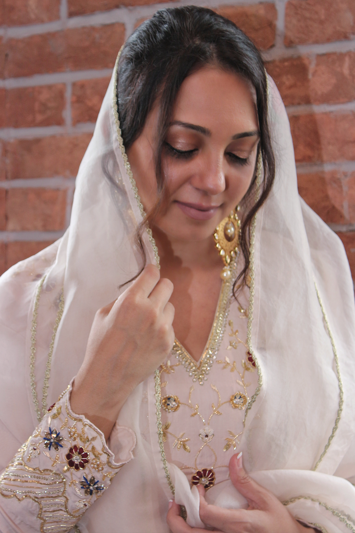 Women's Layered Cream Lehenga Set Frontview