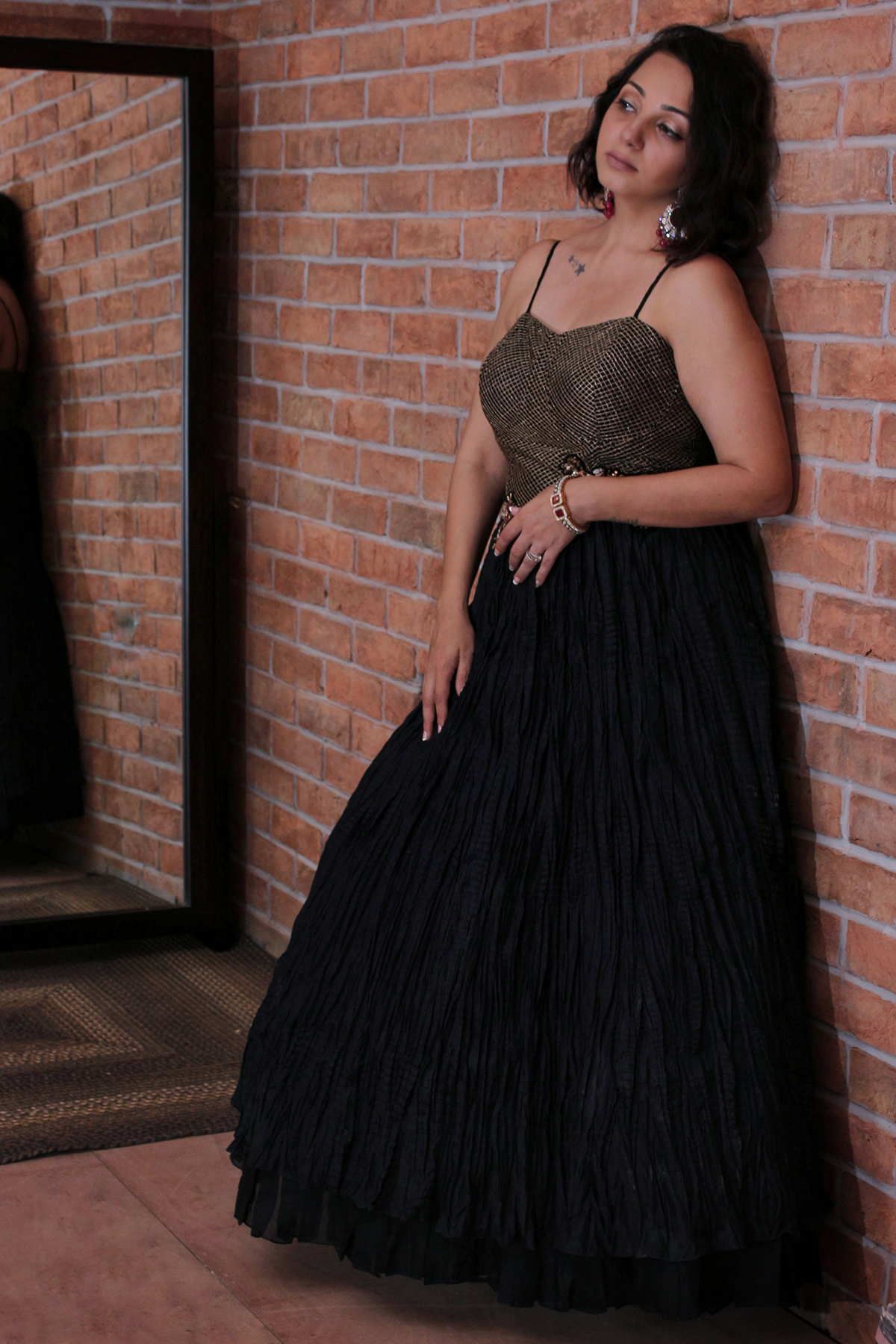 Women's Designer Black Bustier Gown