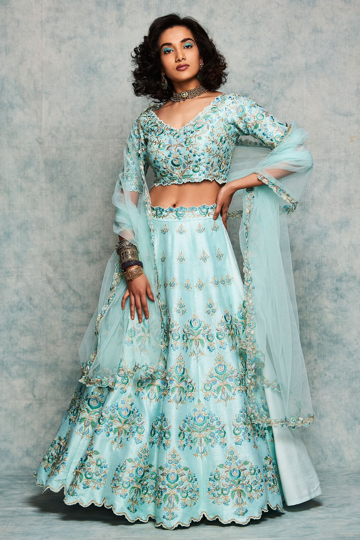 Ice Blue Raw Silk Lehenga Set