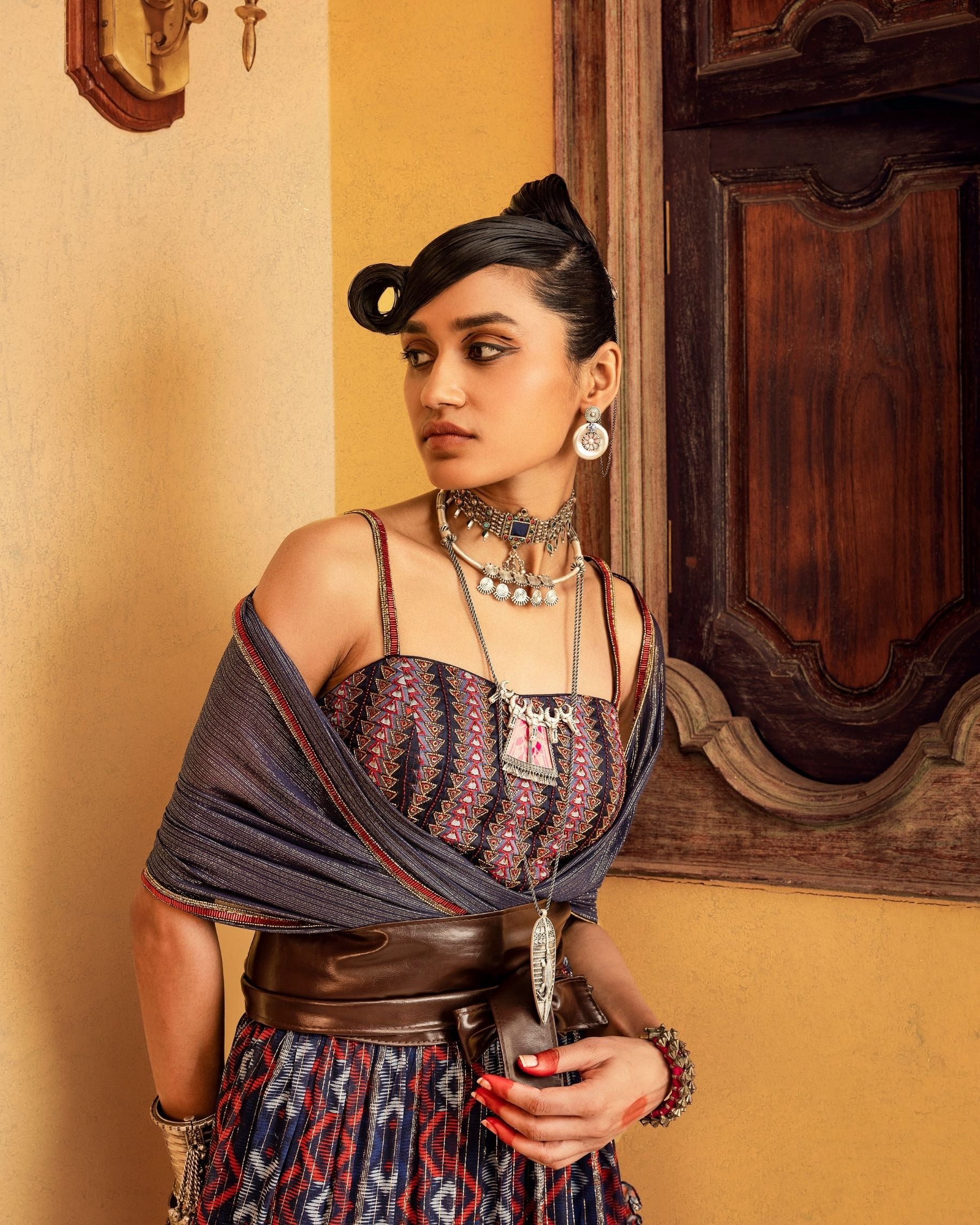 Women's Blue Printed & Embroidered Skirt set