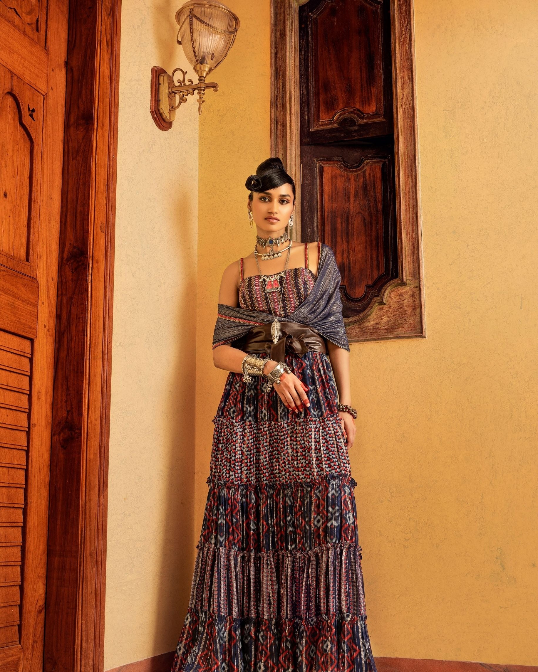 Women's Blue Printed & Embroidered Skirt set