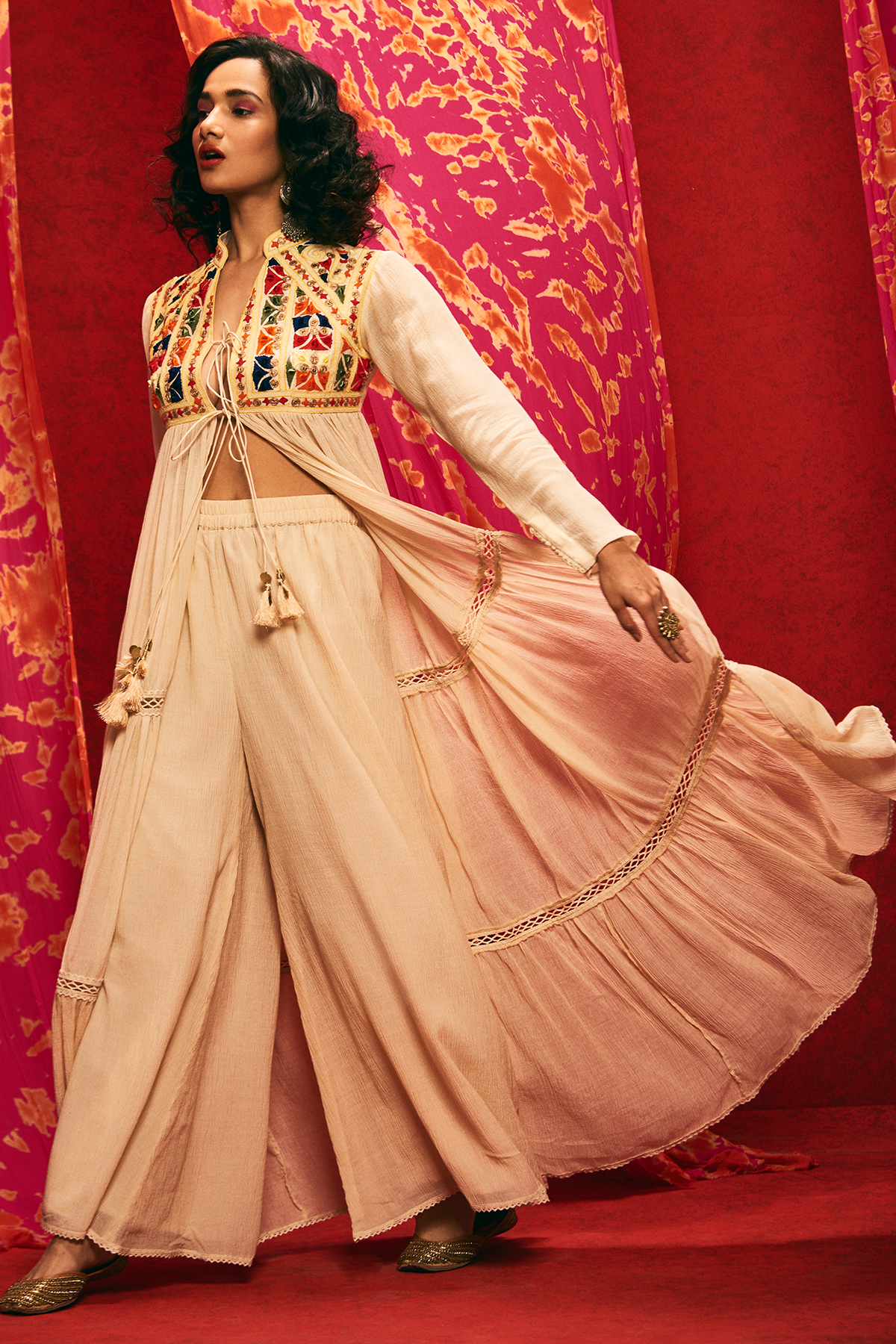 Beige Jacket with velvet and sequins touch