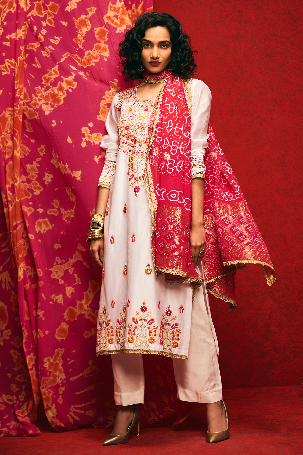 Women's White A line kurta Set