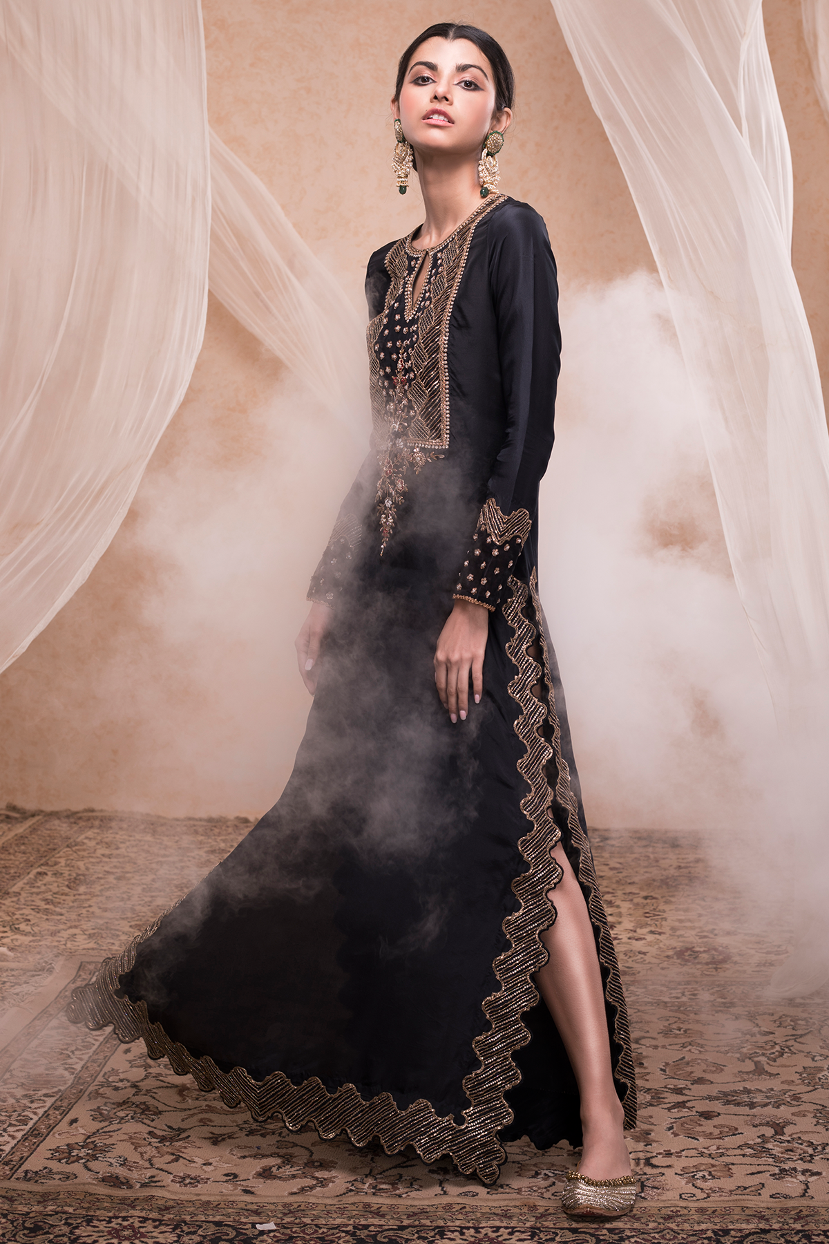 Jet Black Embroidered Kaftan Dress