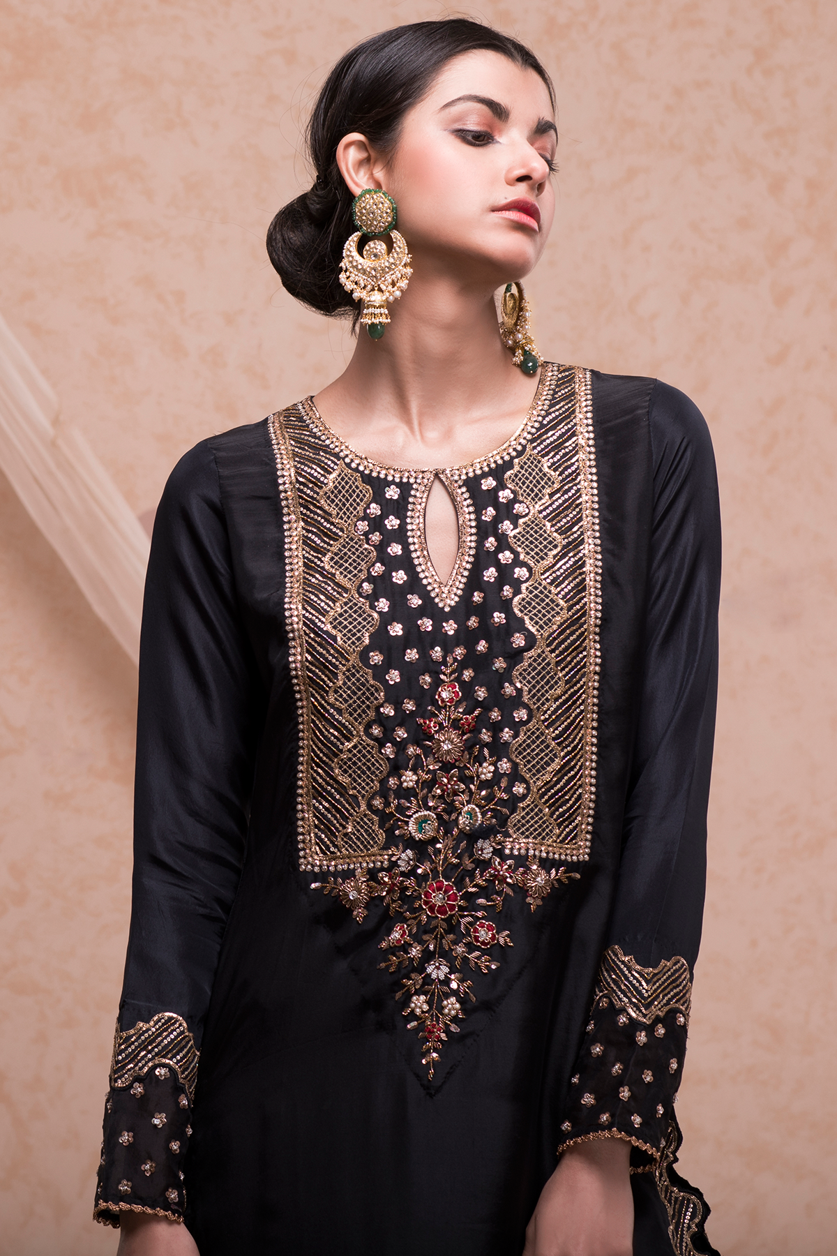 Jet Black Embroidered Kaftan Dress closeview