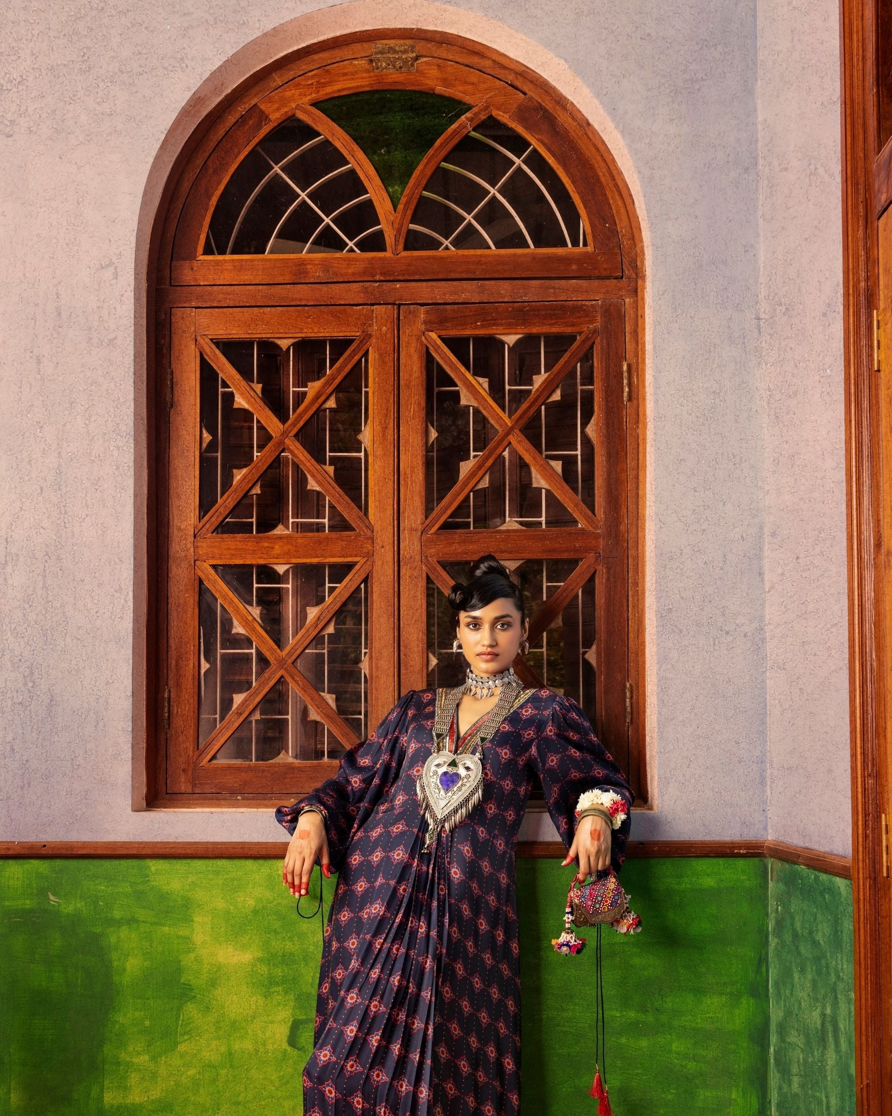 Blue Printed & Embroidered Kaftan