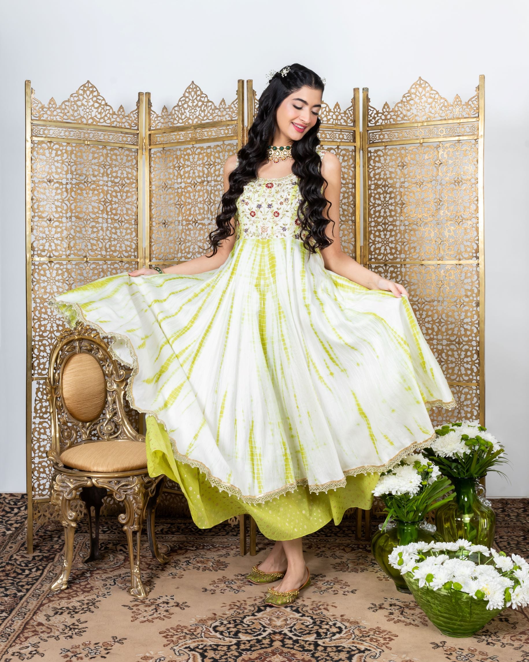 Green Embroidered Anarkali Set