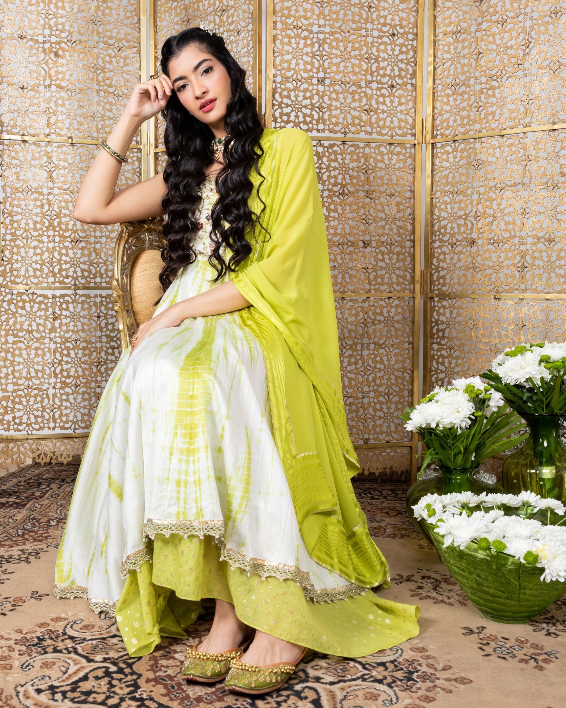 Green Embroidered Anarkali Set